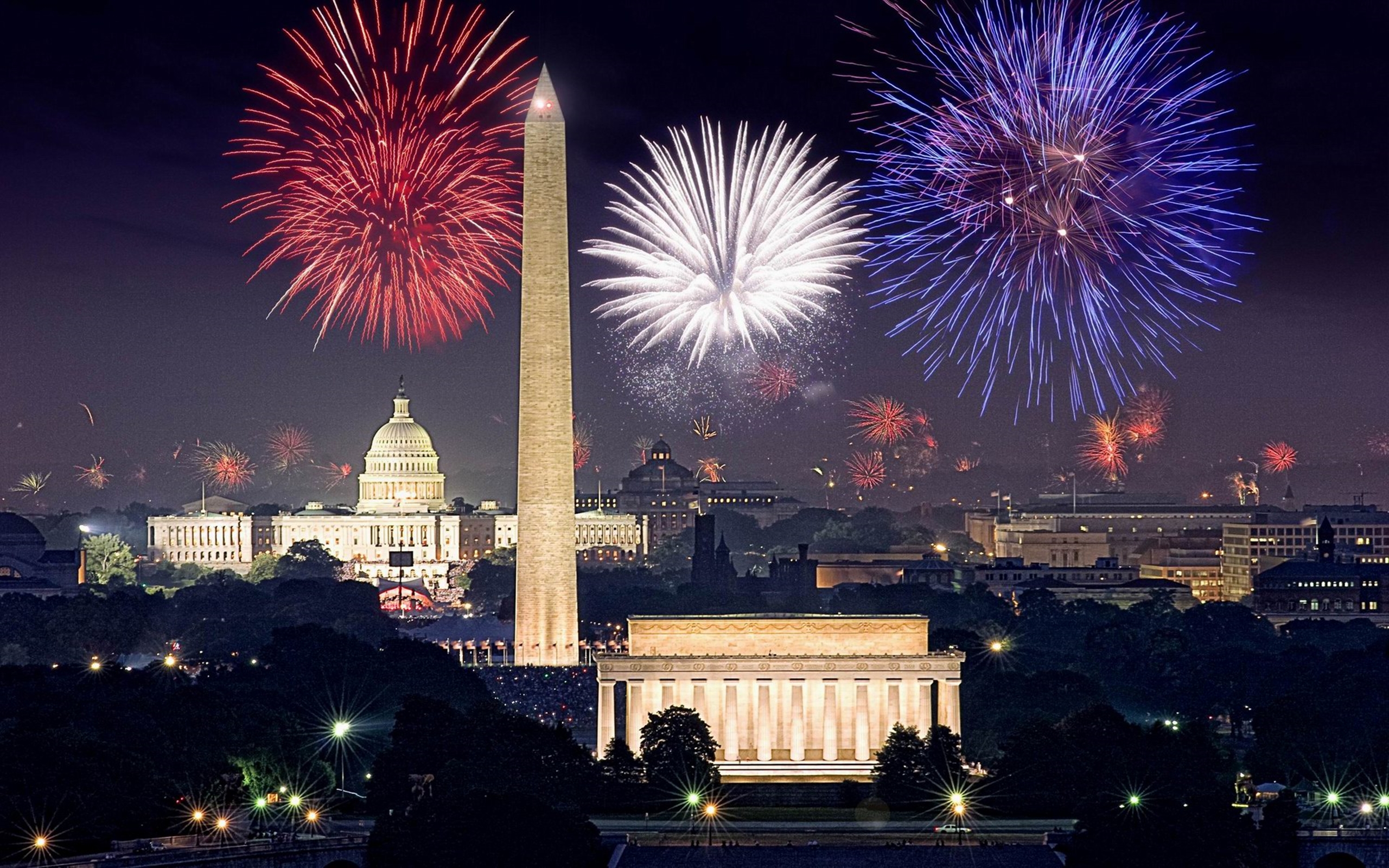 Washington United States Of America New Year's Fireworks With Red White And Blue Color HD Wallpaper 2560x1600, Wallpaper13.com