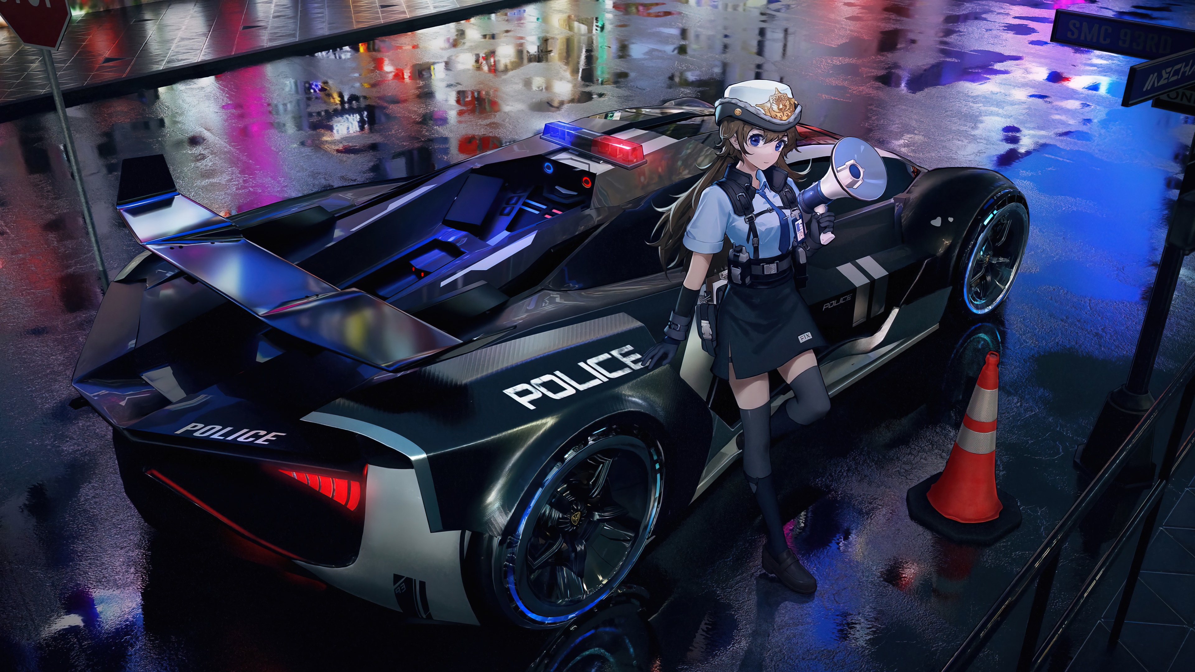 wallpaper, anime, girl, police, car, 4k, HD Gallery HD Wallpaper