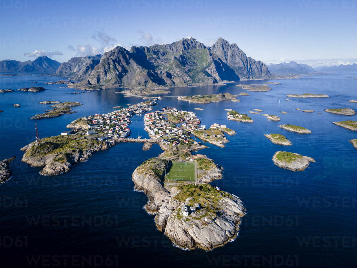 Soccer ground on island at Henningsvaer, Lofoten, Norway