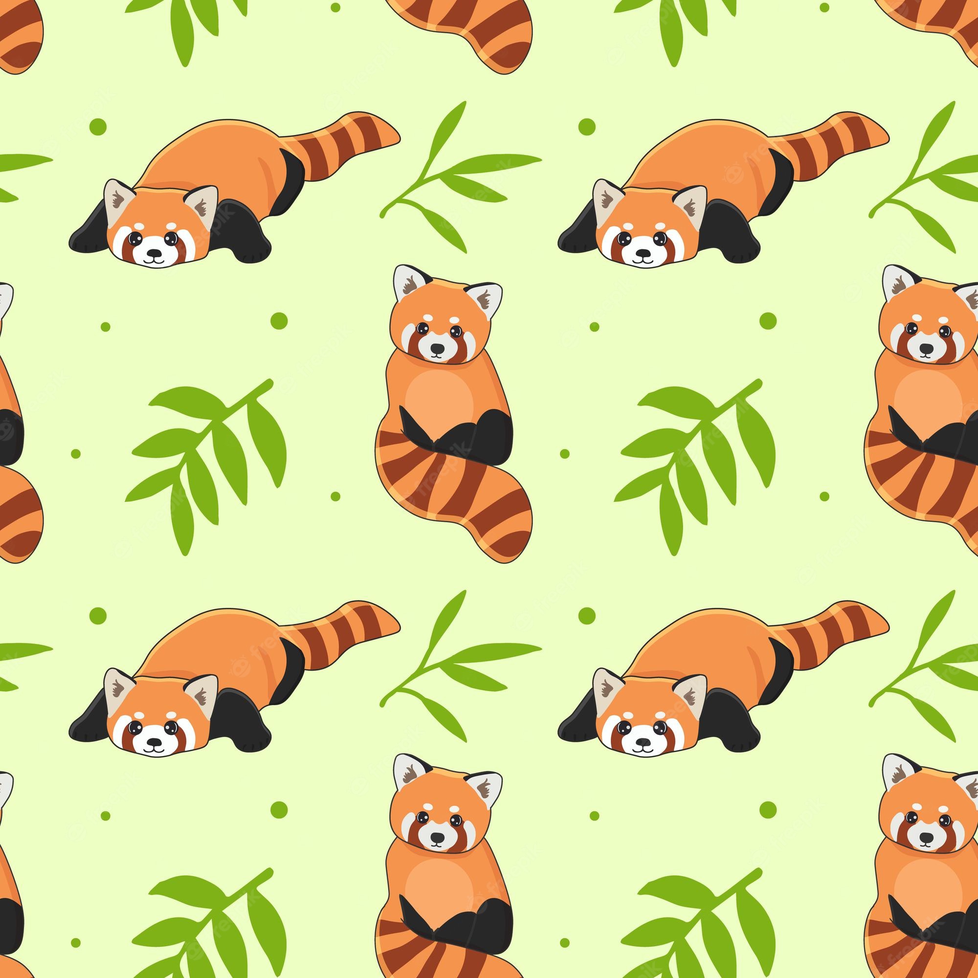 Premium Vector. Seamless pattern of cute red panda and bamboo cartoon design animal character flat vector style