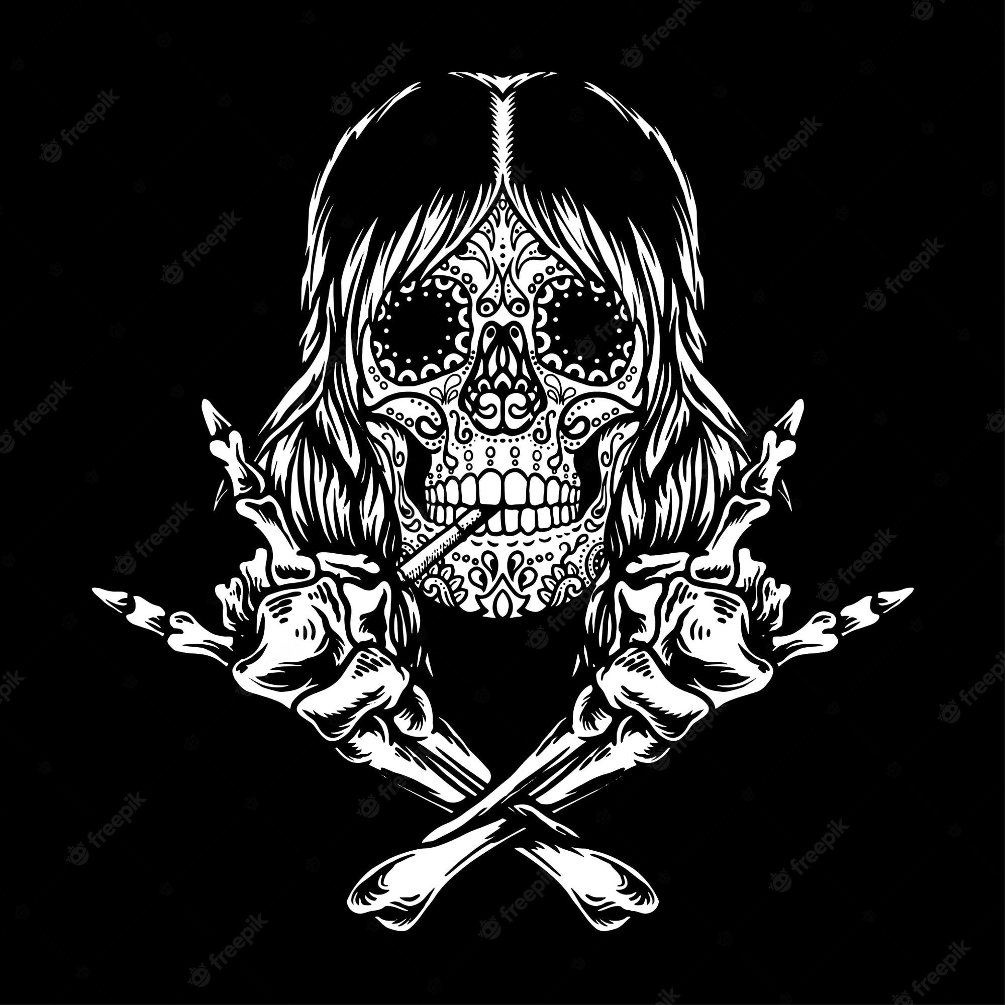 Premium Vector. Sugar skull rock and roll isolated black background