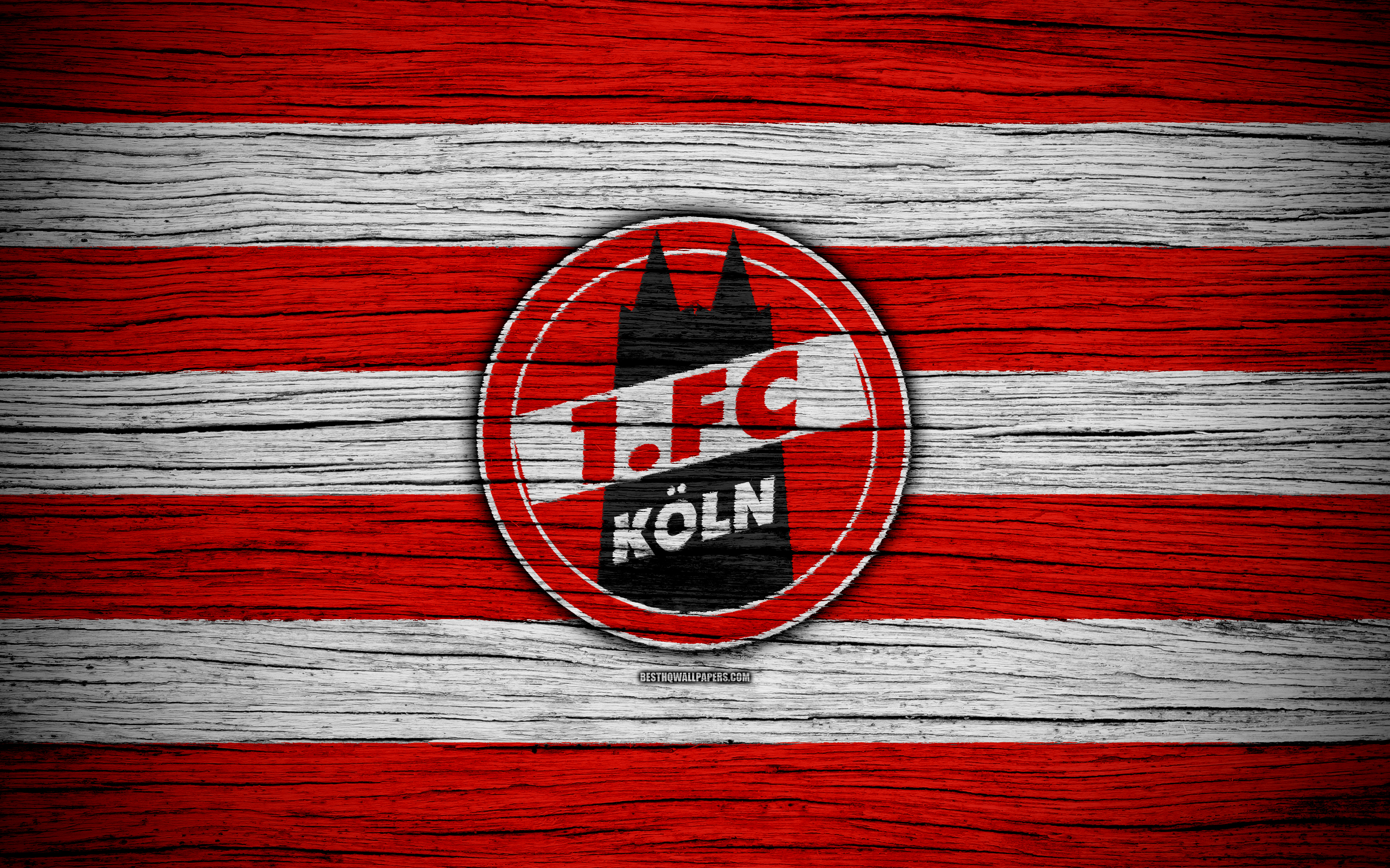 Download wallpaper FC Koln, 4k, Bundesliga, logo, Germany, wooden texture, Koln, soccer, football, Koln FC for desktop with resolution 3840x2400. High Quality HD picture wallpaper