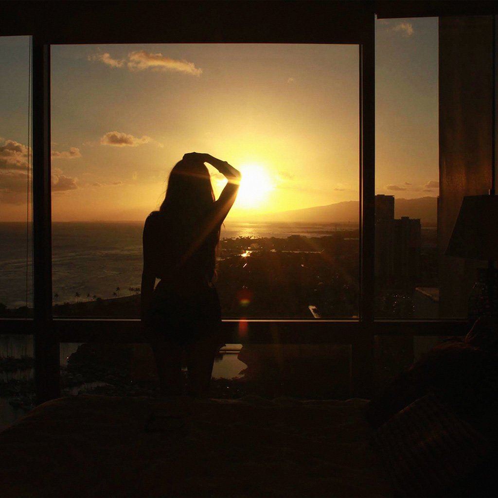 Sunset Girl Watching Silhouette Red iPad Wallpaper Free Download