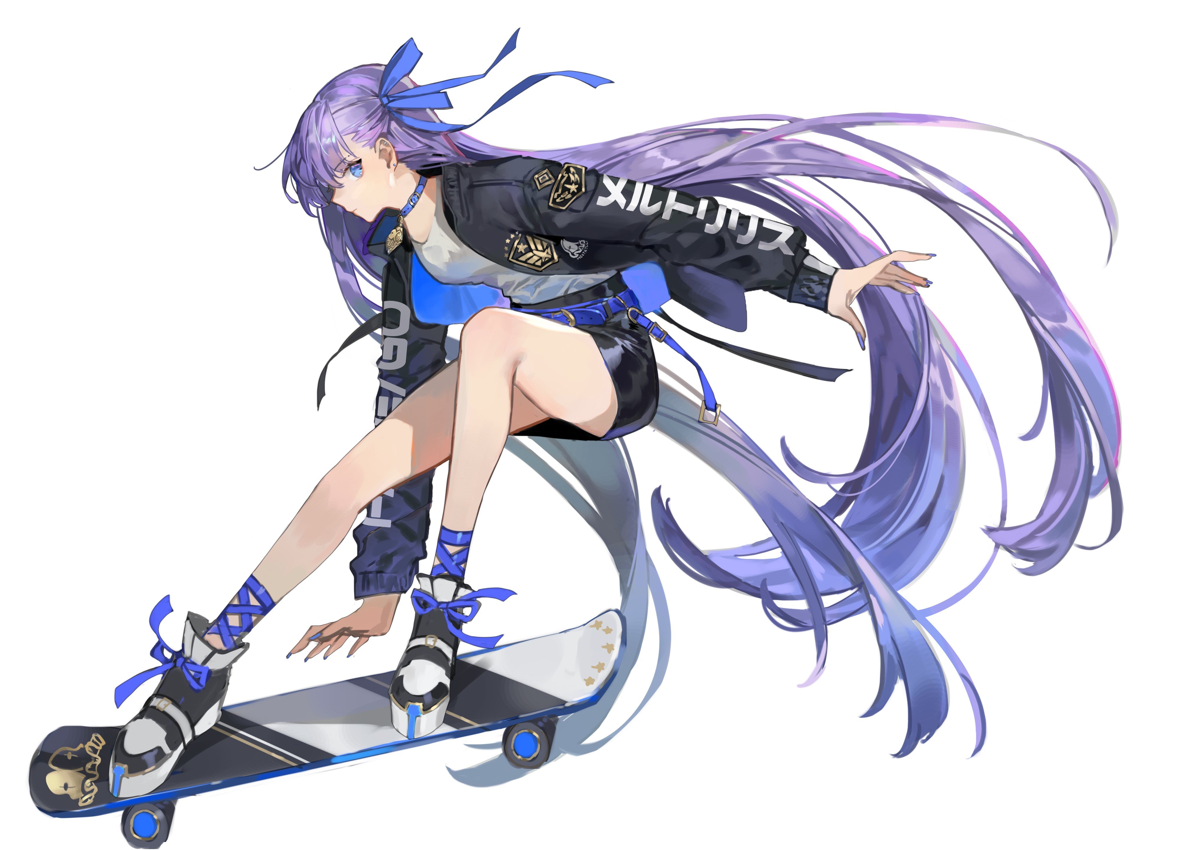 anime girl purple hair blue eyes