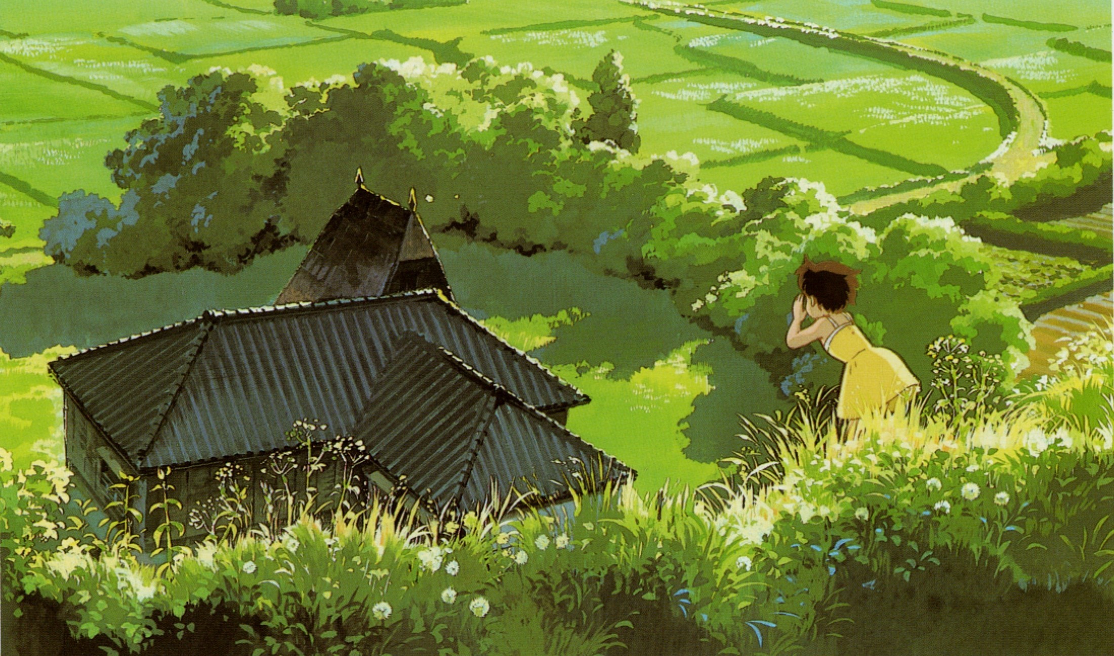 Wallpaper, garden, anime, green, farm, My Neighbor Totoro, Studio Ghibli, jungle, agriculture, rural area, ecosystem, outdoor structure, paddy field 2201x1297