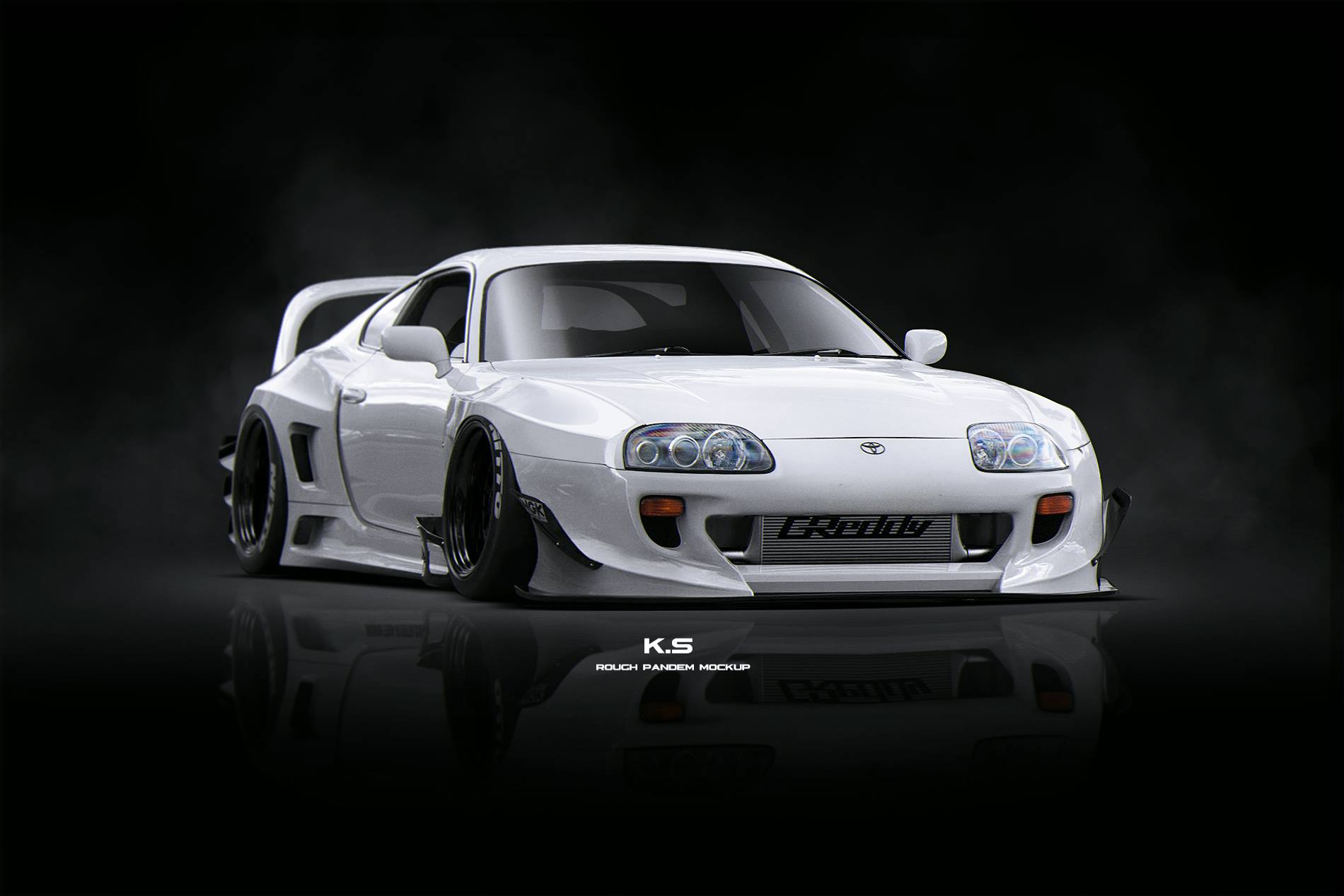 Wallpaper, 1900x1267 px, 3D, artwork, car, Khyzyl Saleem, simple background, Toyota Supra, vehicle, widebody 1900x1267