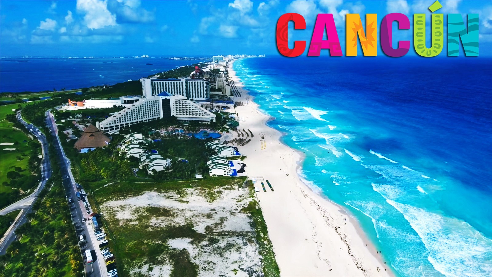 Wallpaper, sea, beach, hotel, coast, Cancun, blueberries, Terrain, screenshot, aerial photography, ecosystem 1600x900
