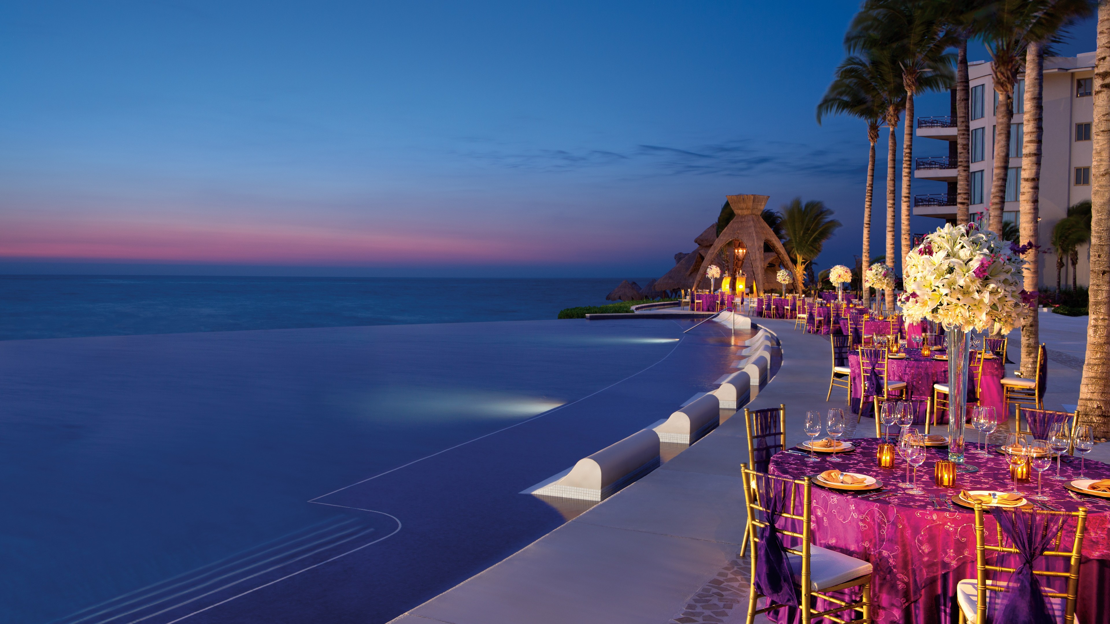 Wallpaper / Dreams Riviera Cancun Resort, Best Hotels of 2017, tourism, travel, resort, vacation, sea, ocean, sunset, purple free download