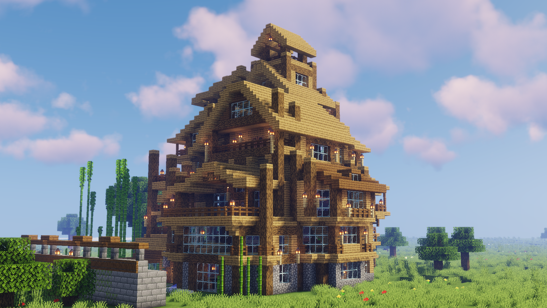Minecraft, landscape, wood house, Rustic, mansion, cabin, house, forest Gallery HD Wallpaper