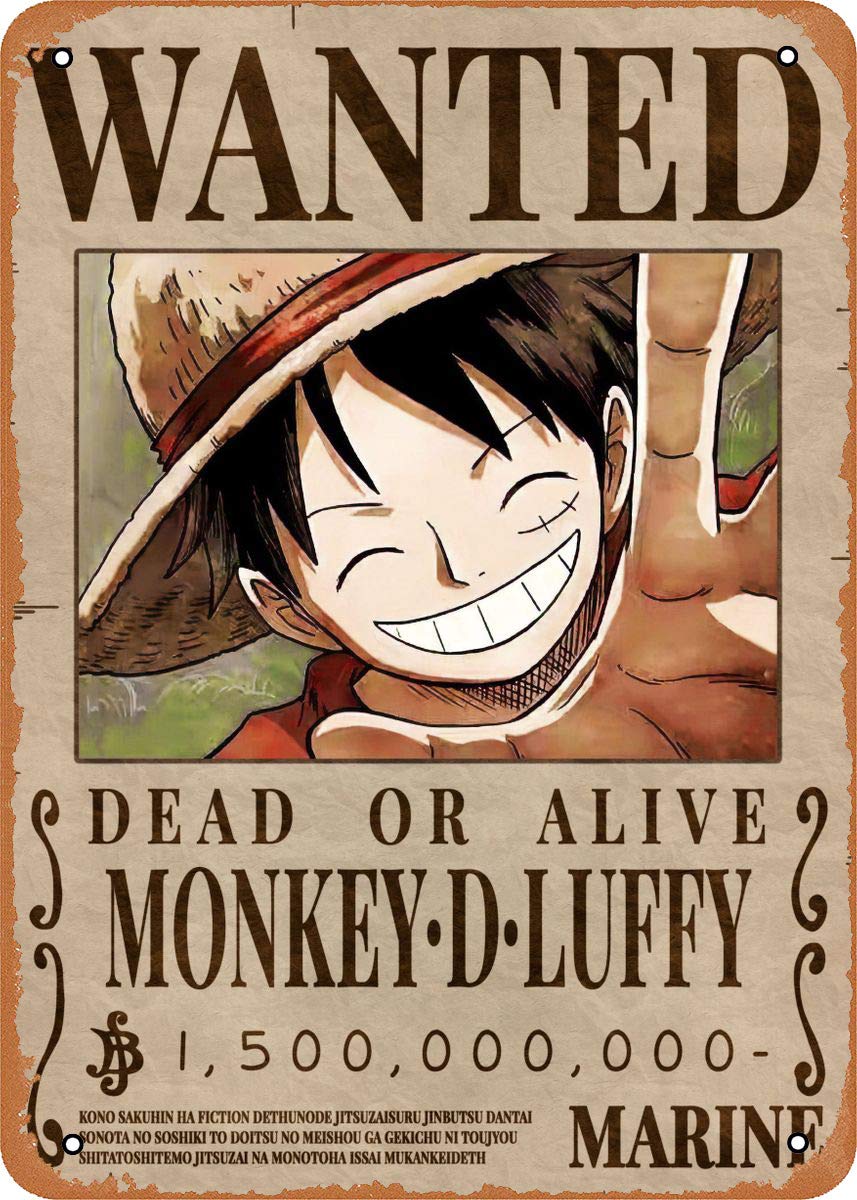 Luffy Bounty Wanted Poster One Piece Wanted Bounty Retro Wall Decor Vintage Metal Tin Sign×12 inches