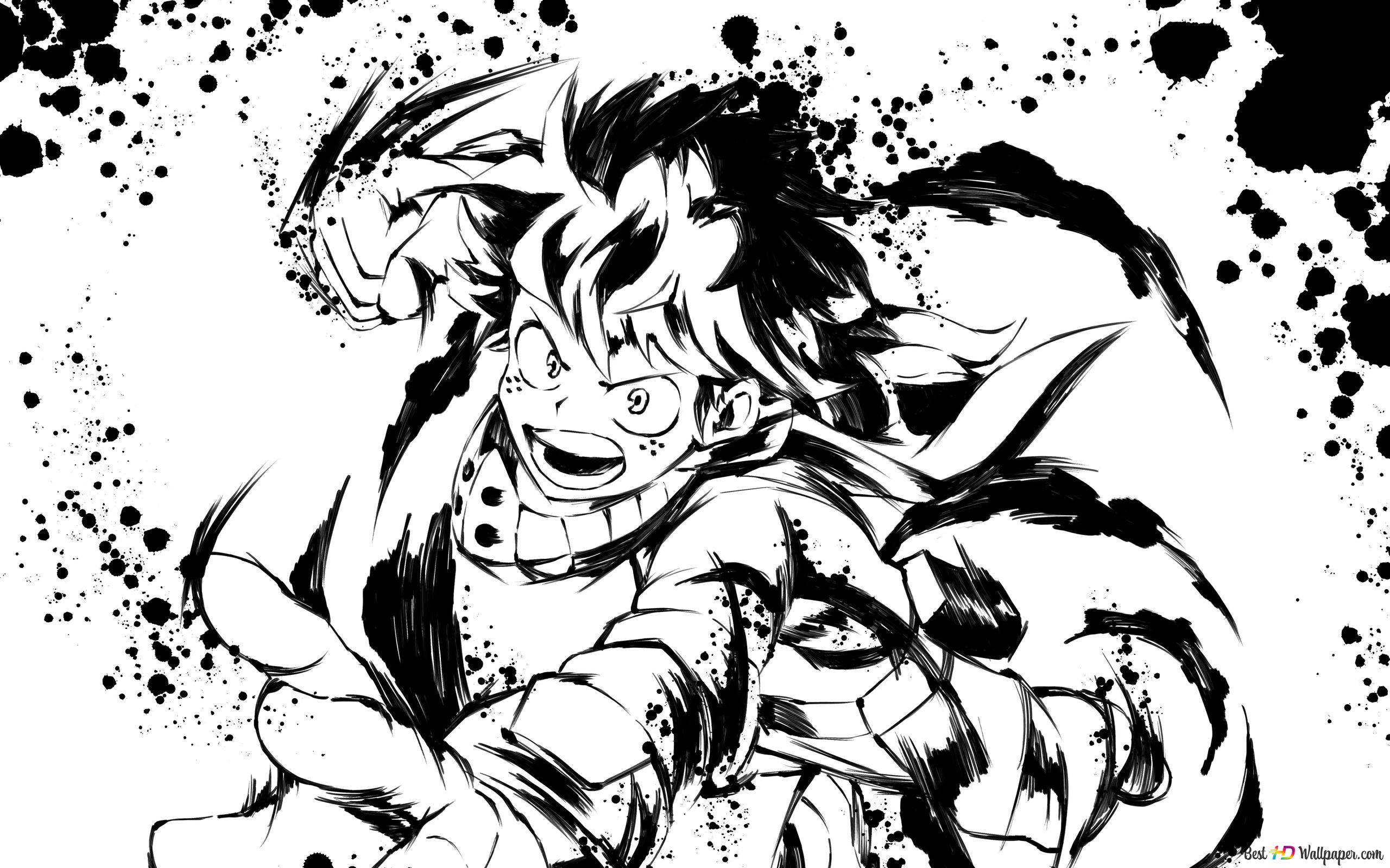 My Hero Academia Midoriya Black & White Art 4K wallpaper download