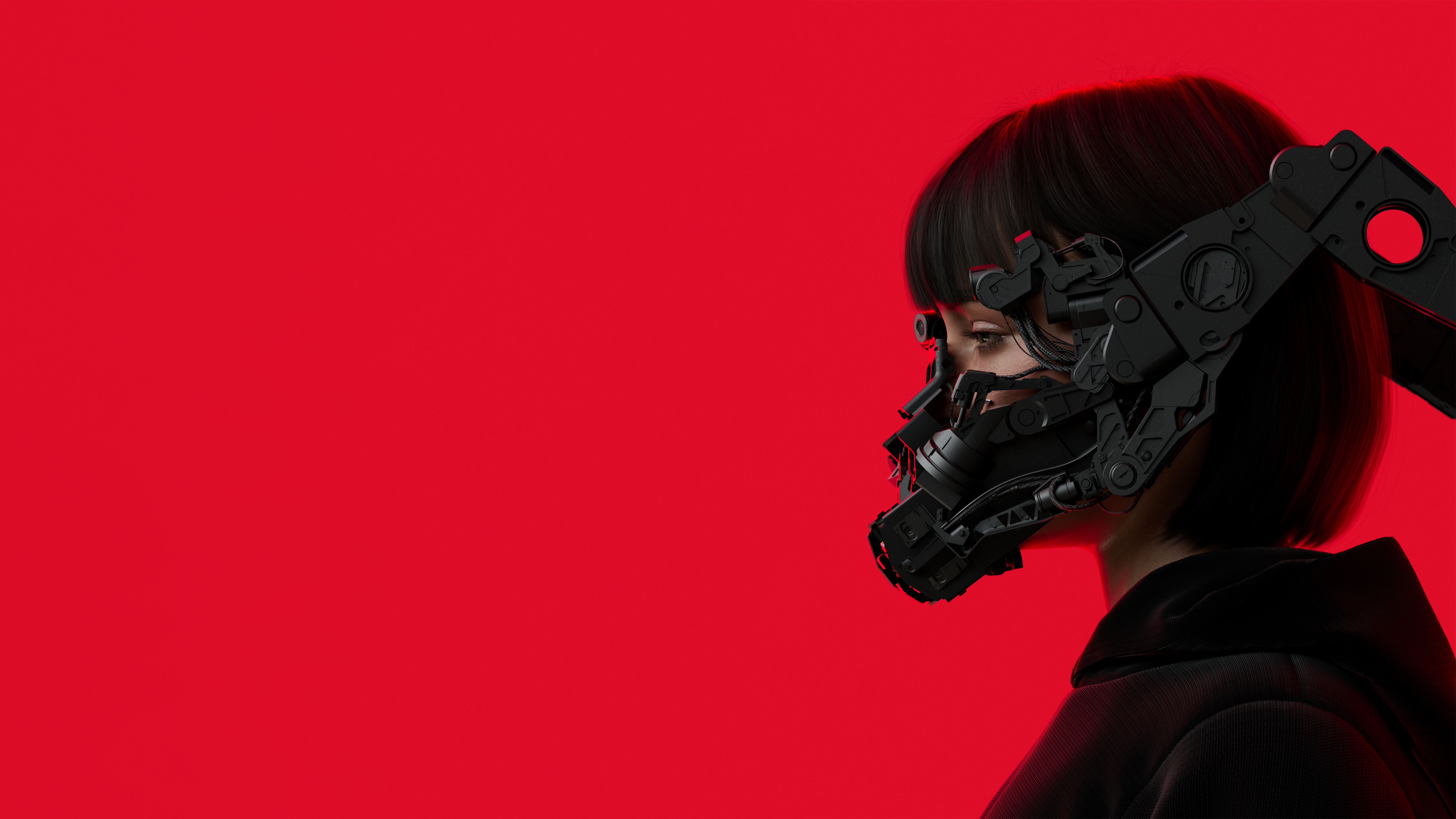 Cyberpunk Wallpaper 4K, Red background, girl, Futuristic