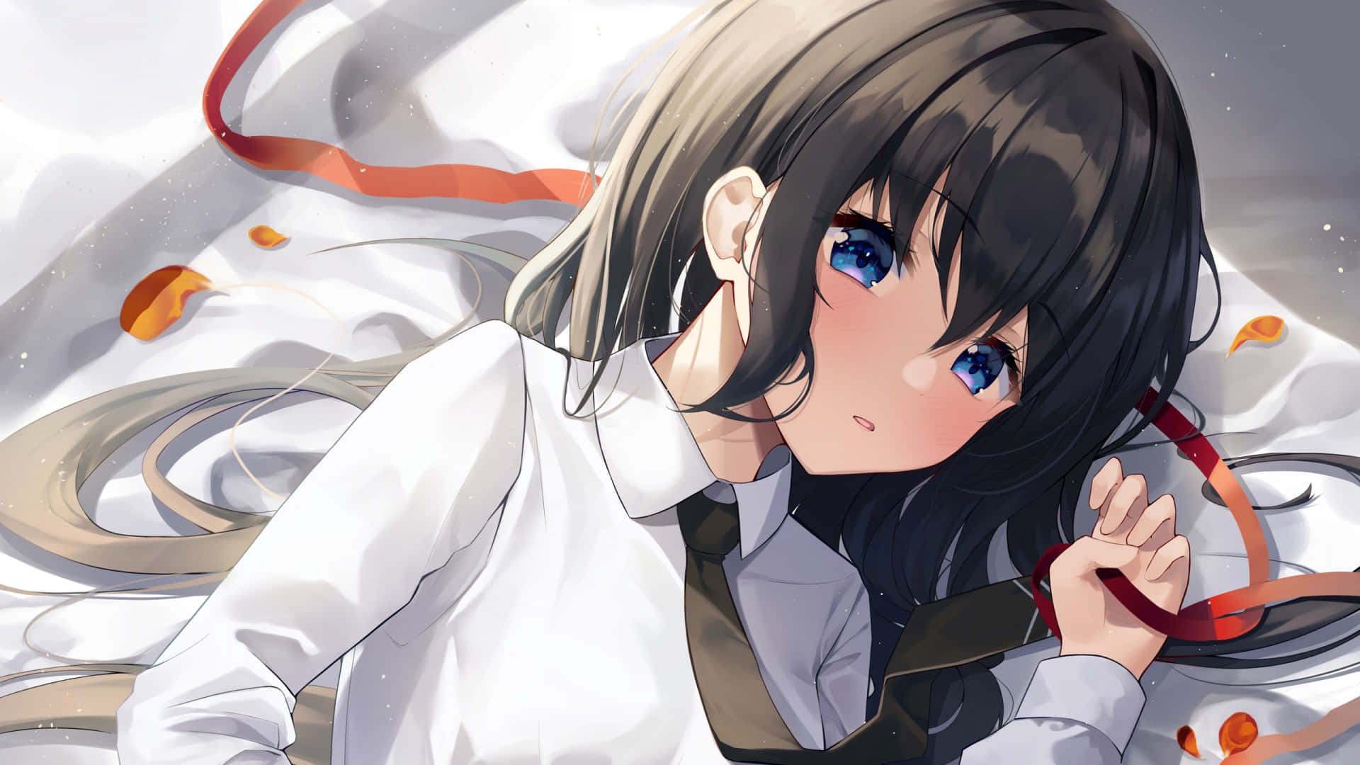 Download Anime School Girl Cute Black Hair Wallpaper