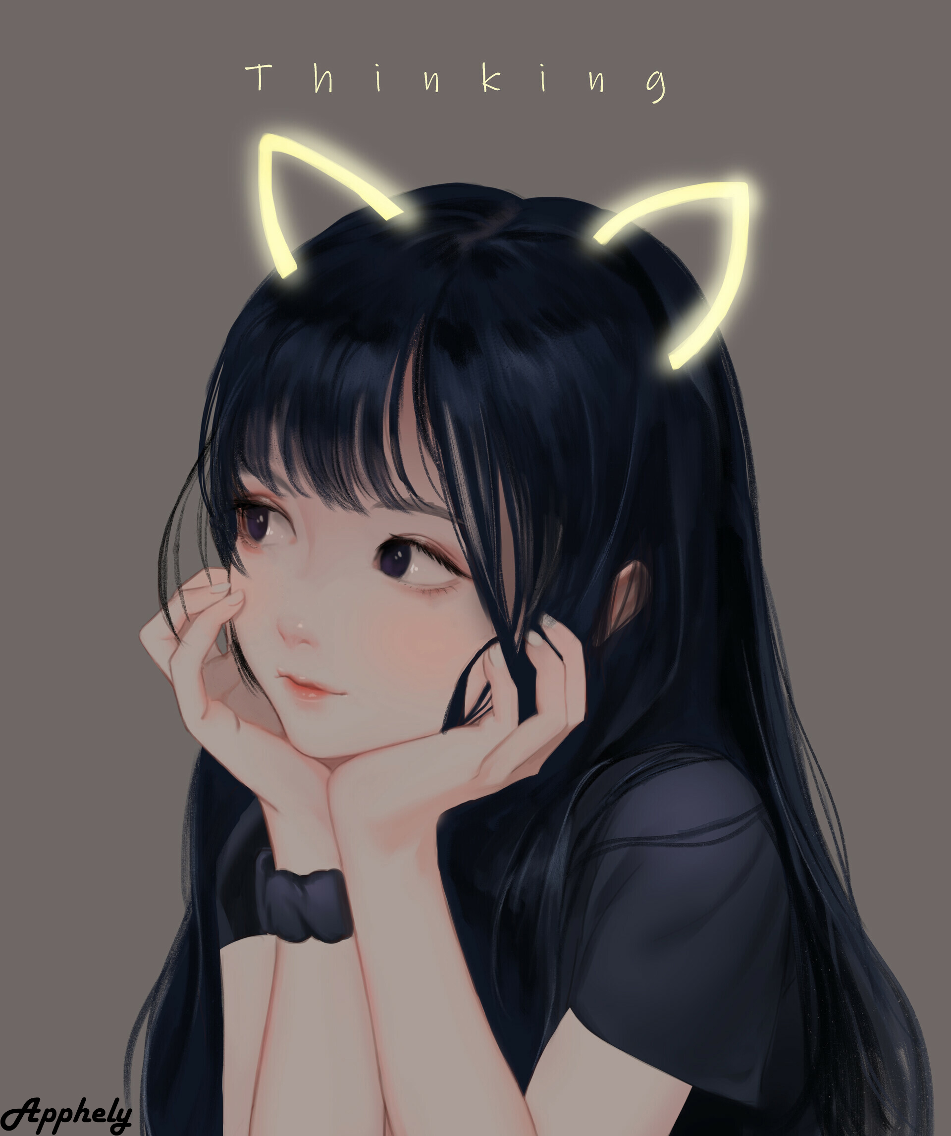 Wallpaper, anime, black hair, simple background, long hair, Looking at the side, RapBeer 1920x2293