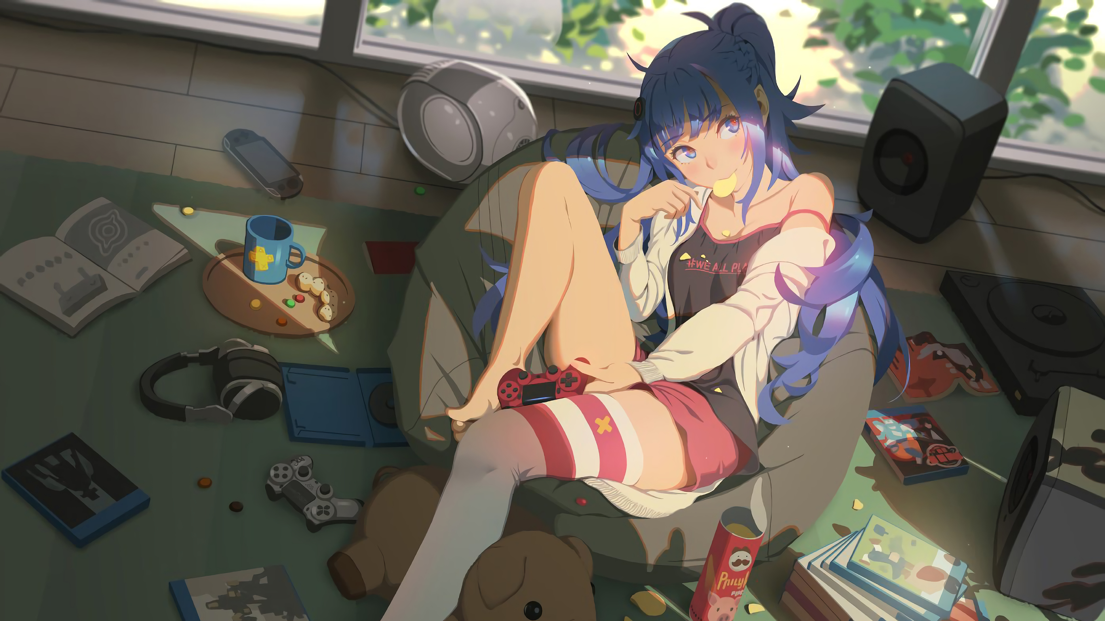 Anime, Girl, Playstation, Controller, 4K Gallery HD Wallpaper