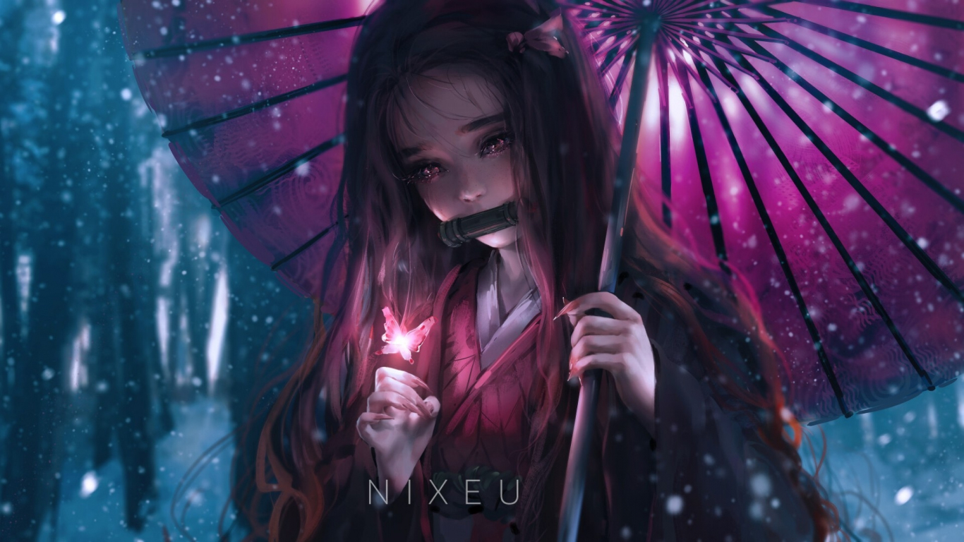 Anime girl beautiful Nezuko Kamado wallpaper background
