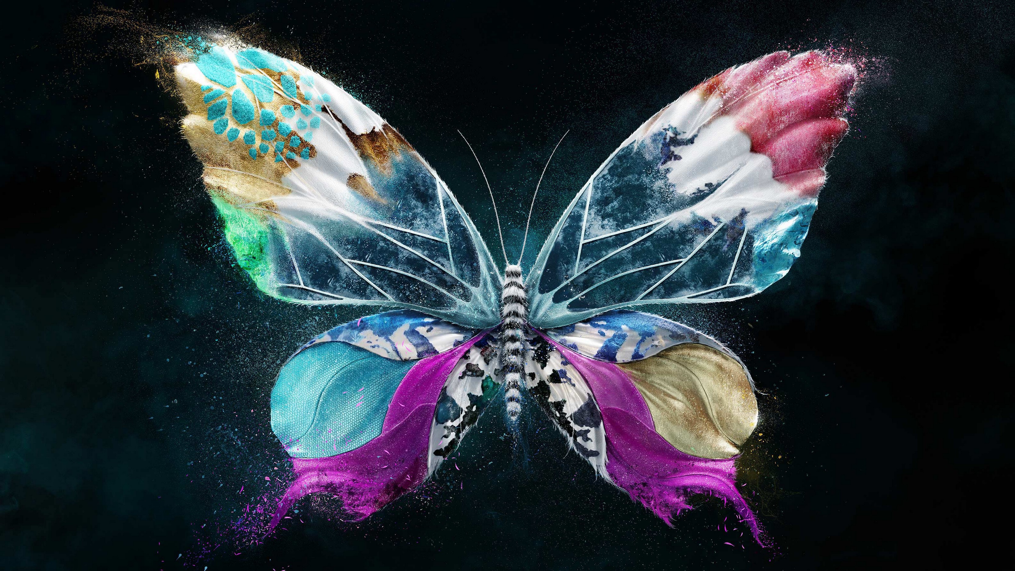 Wallpaper, artwork, butterfly, dark background 3333x1875