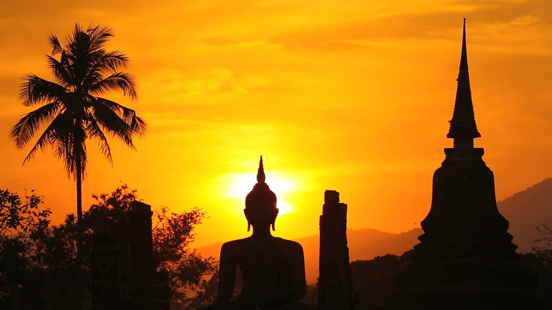 Thailand, Thai, Yellow, Sun, Coconuts, Temple, Sky, Old Wallpaper HD / Desktop and Mobile Background