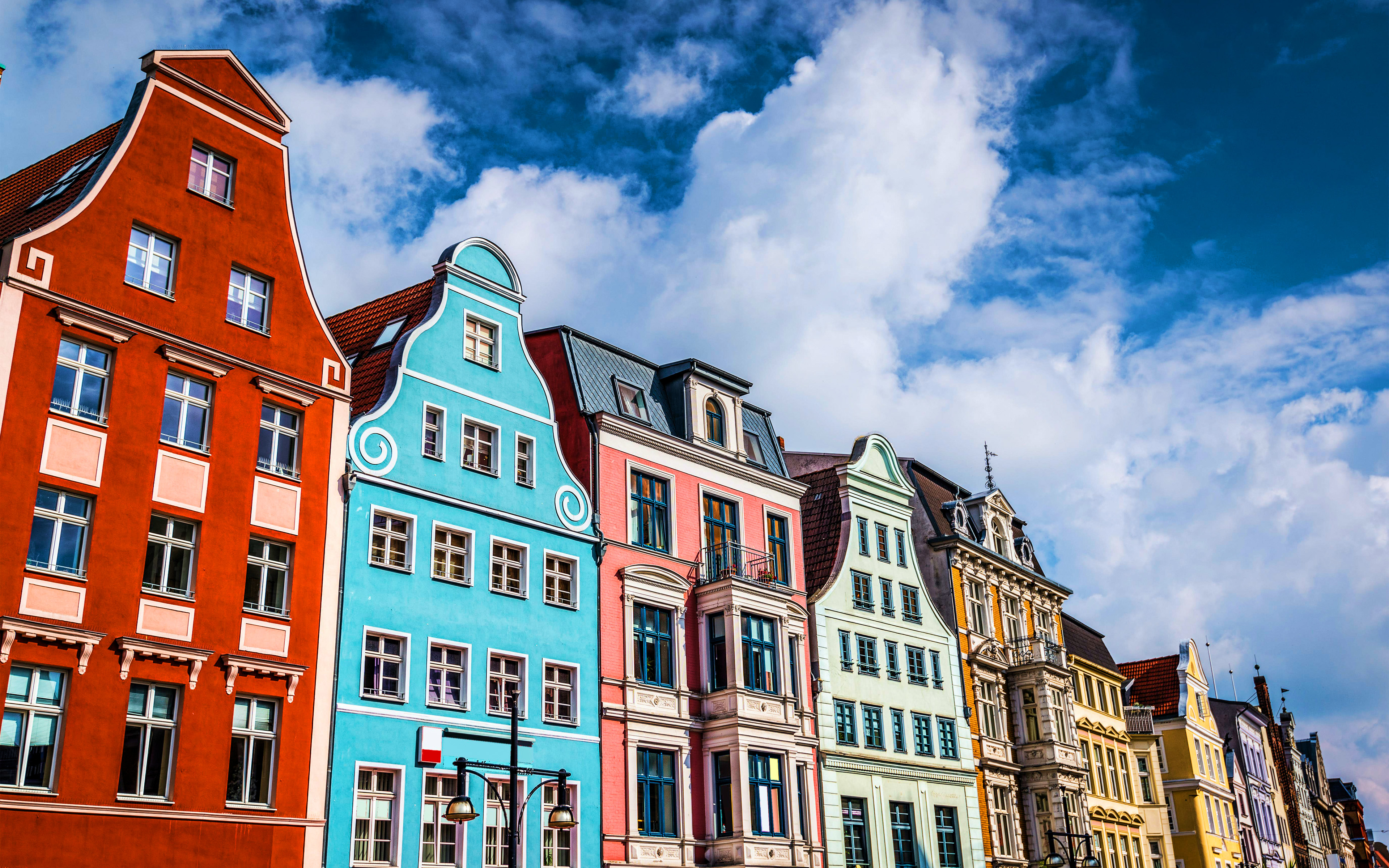 Download wallpaper Rostock, 4k, colorful houses, cityscapes, summer, german cities, Europe, Germany, Cities of Germany, Rostock Germany, HDR for desktop with resolution 3840x2400. High Quality HD picture wallpaper