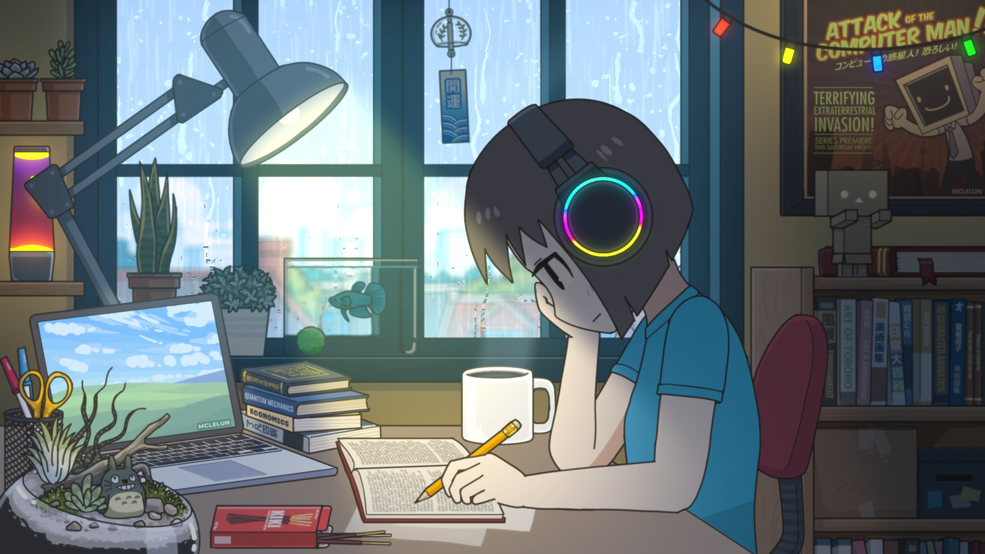 Anime Girl Studying Wallpaper