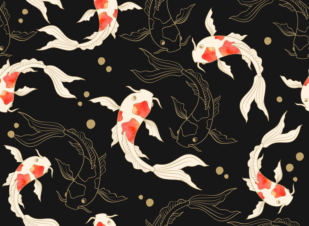 Japanese Stylised and Decorative Cute Koi Fish Wallpaper Pattern to Wall Graphics