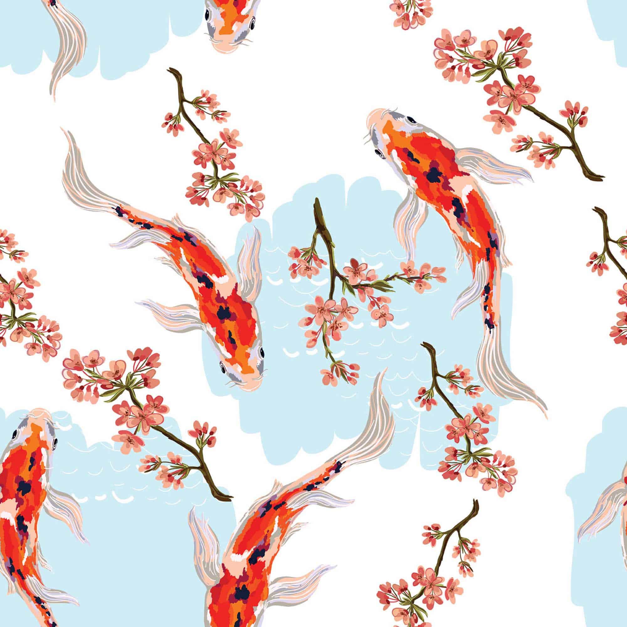 Koi Fish Chinoiserie Wallpaper And Stick Or Non Pasted