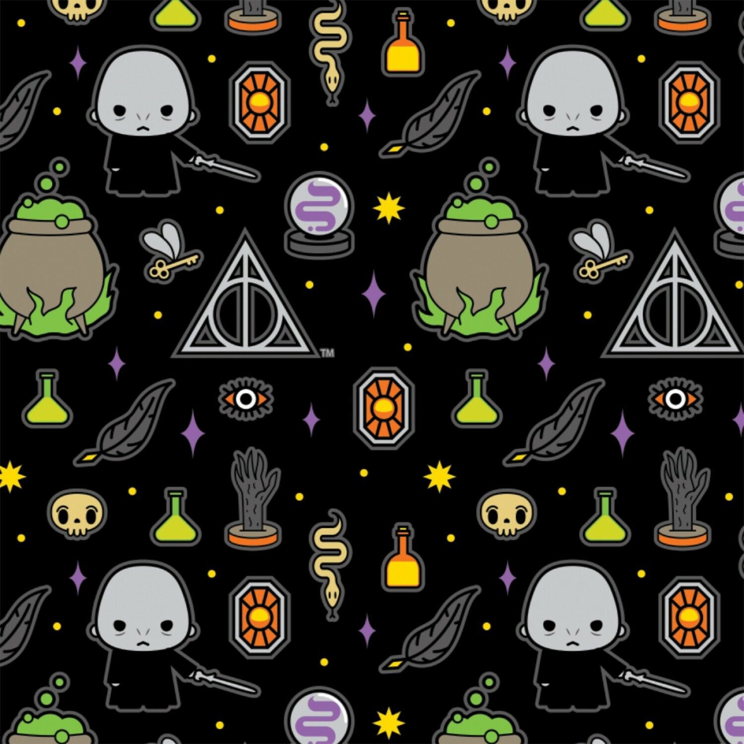 Harry Potter Character Halloween Kawaii Dark Arts Black 100% Cotton By The Yard