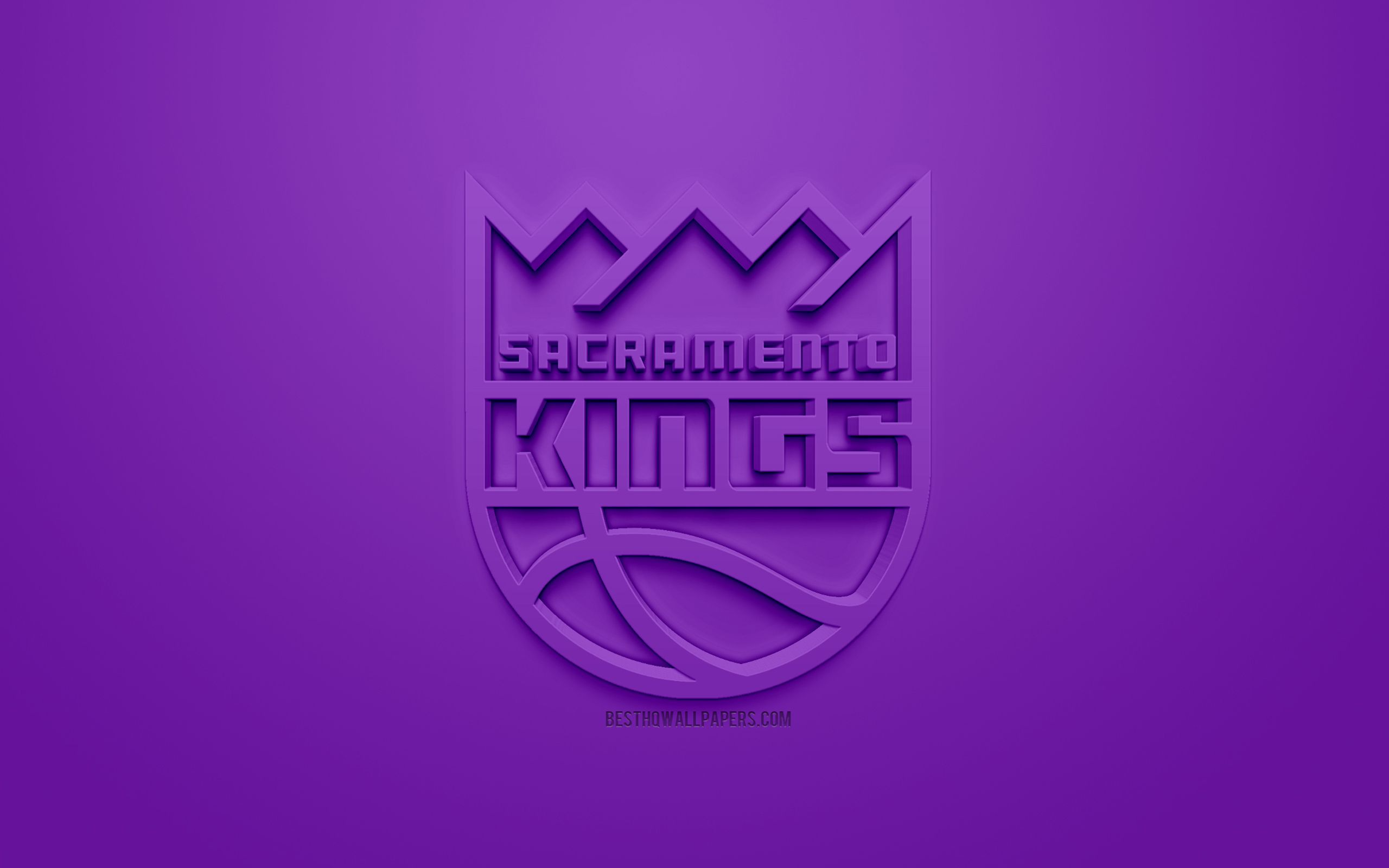 Download wallpaper Sacramento Kings, creative 3D logo, purple background, 3D emblem, American basketball club, NBA, Sacramento, California, USA, National Basketball Association, 3D art, basketball, 3D logo for desktop with resolution 2560x1600. High