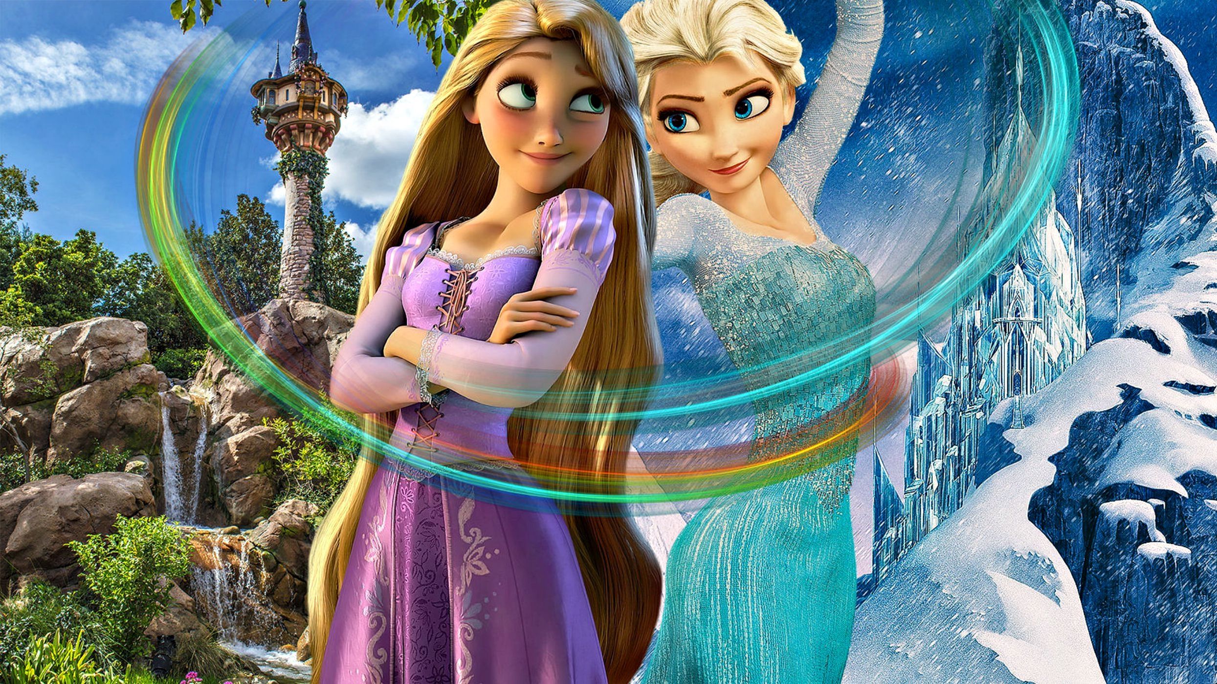 muIans Fan Art: Rapunzel And Elsa. Frozen and tangled, Disney cuties, Disney rapunzel