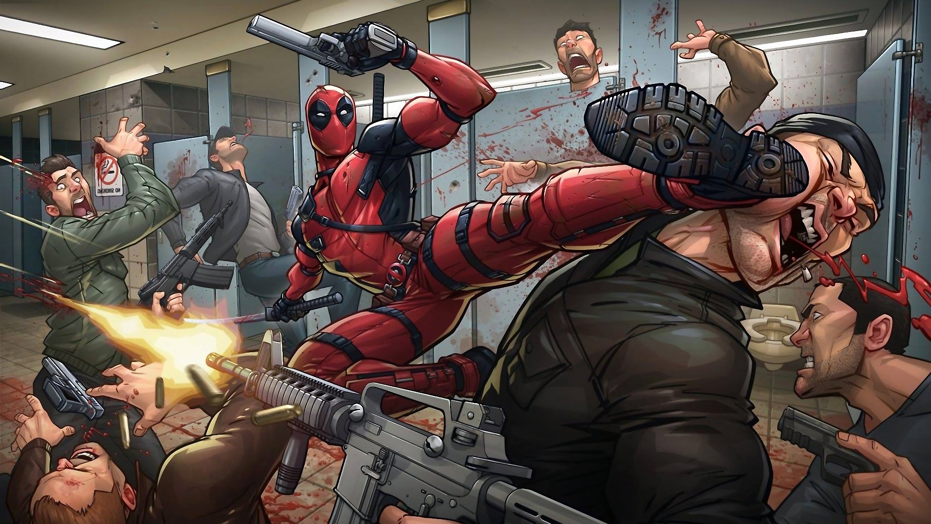 Wallpaper 4k Deadpool Fighting Marvel Comics 4K Wallpaper