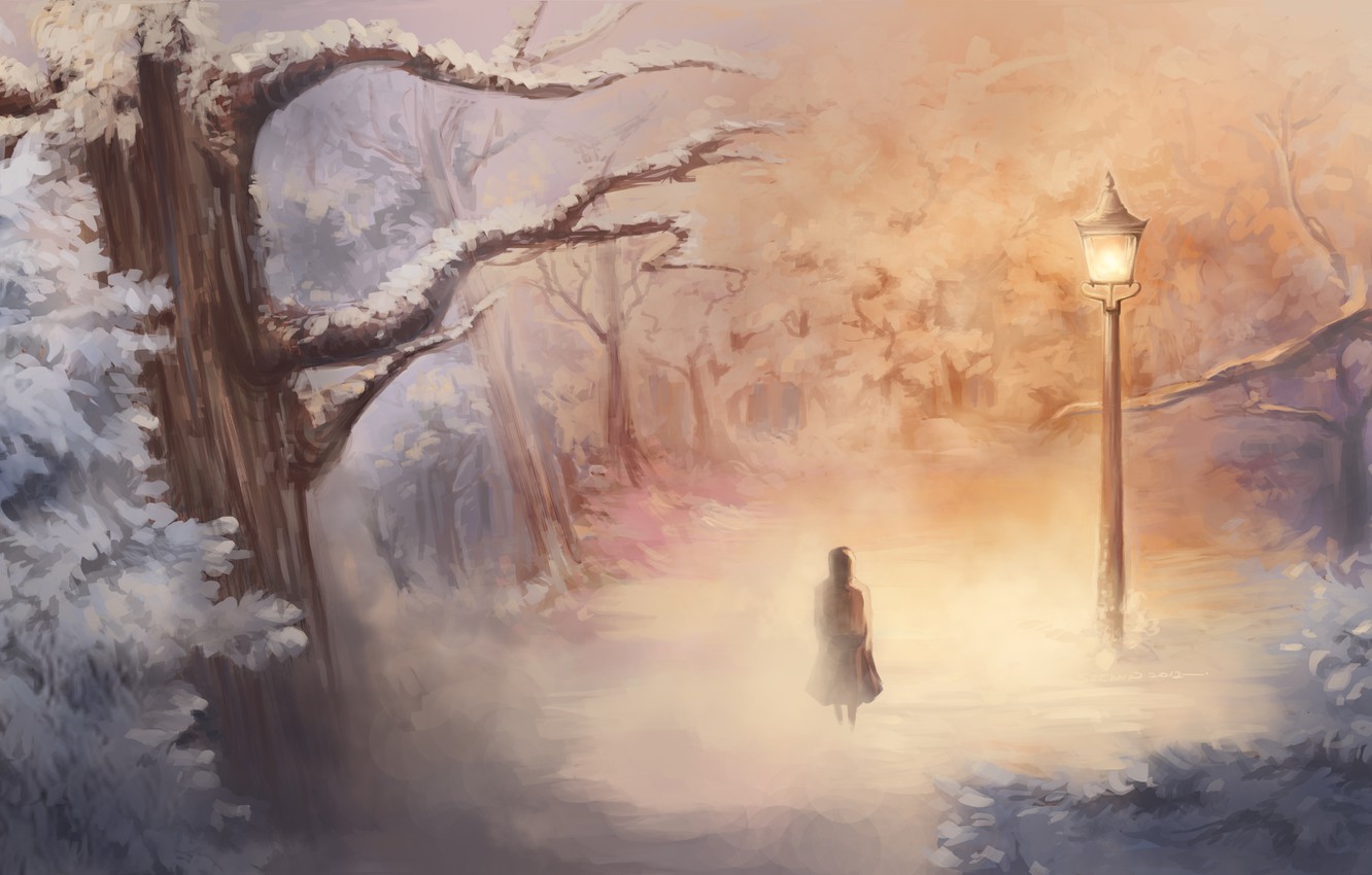 Wallpaper winter, art, girl, lantern, Narnia, Narnia image for desktop, section живопись
