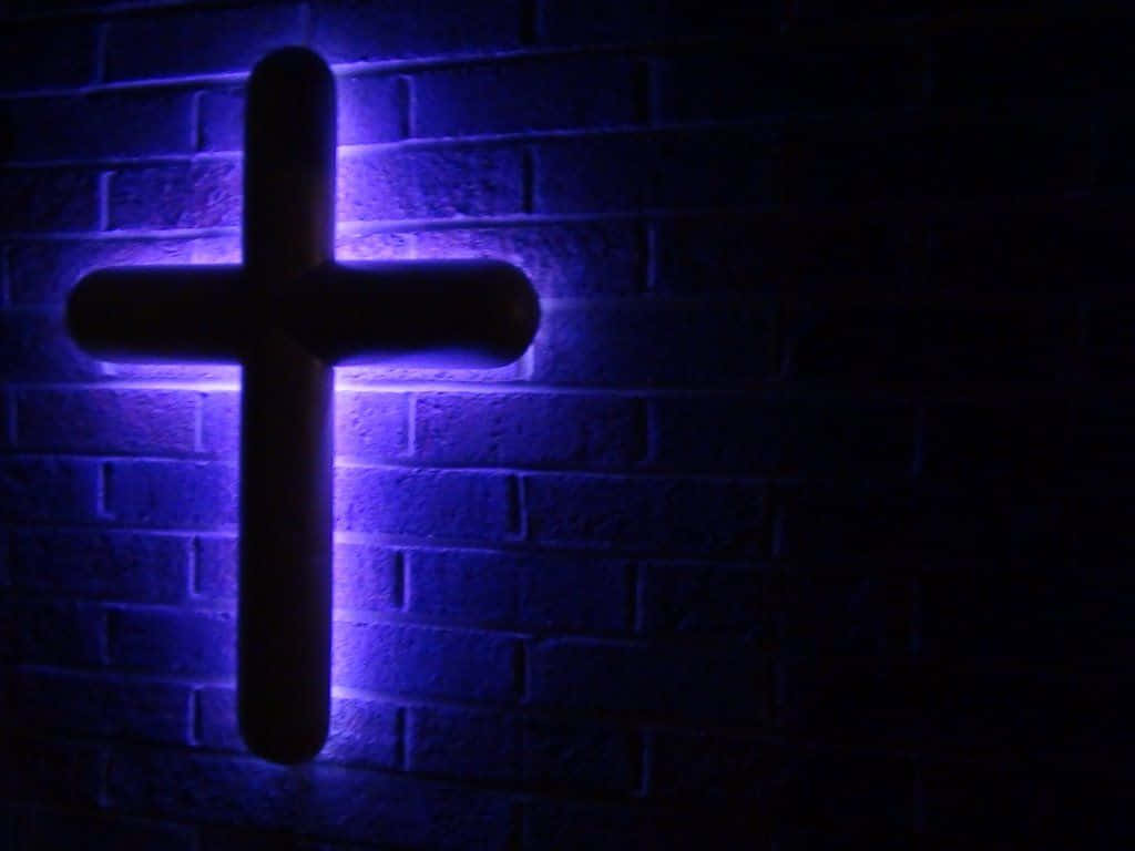 Download Neon Cross Purple Brick Wallpaper