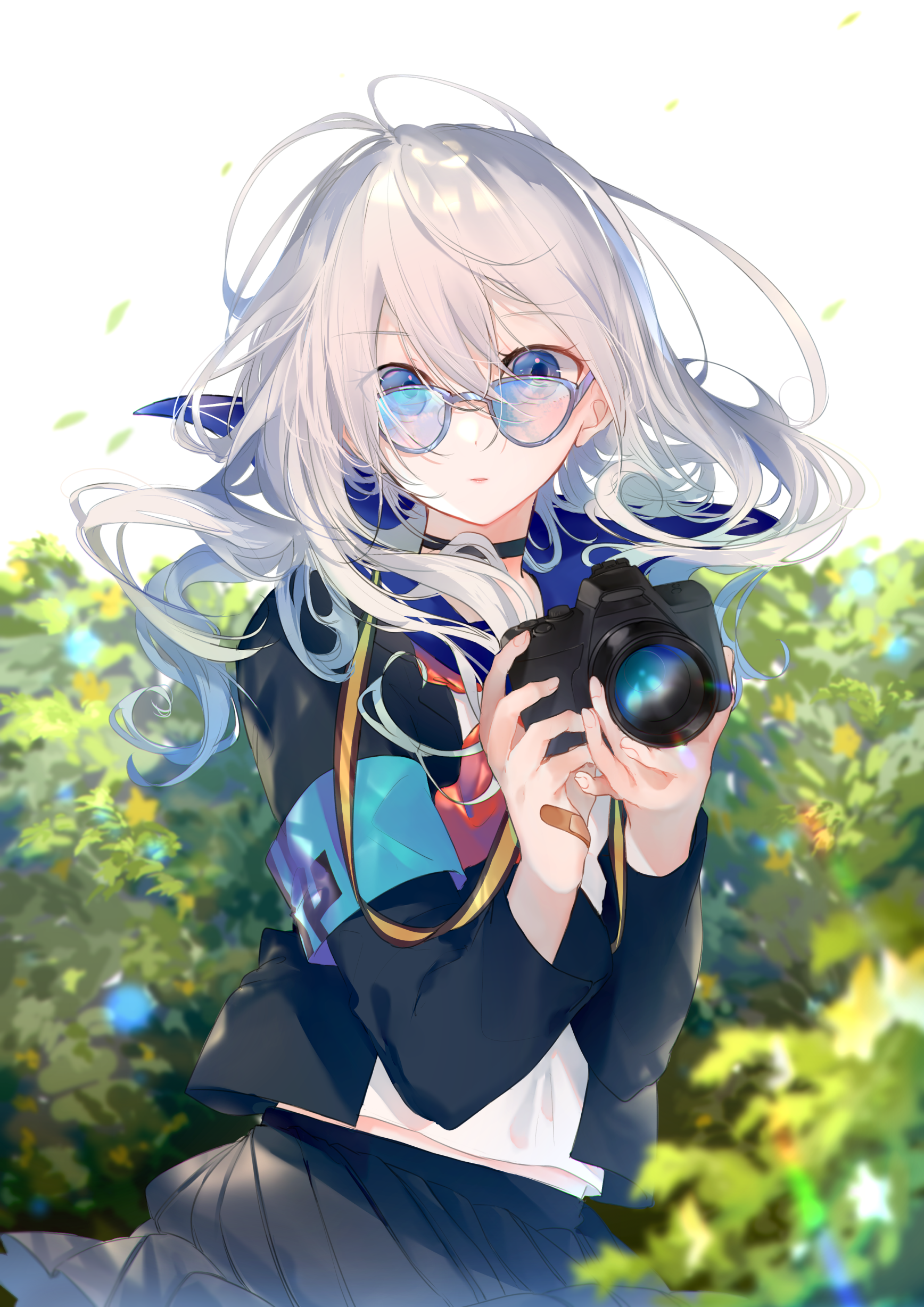 long hair, camera, glasses, anime girls, blue eyes, anime Gallery HD Wallpaper