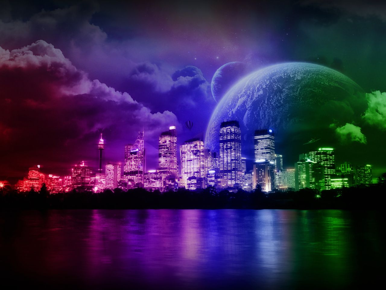 Bright Colors Wallpaper: Cosmic Colors. Rainbow city, Pretty background, Night city
