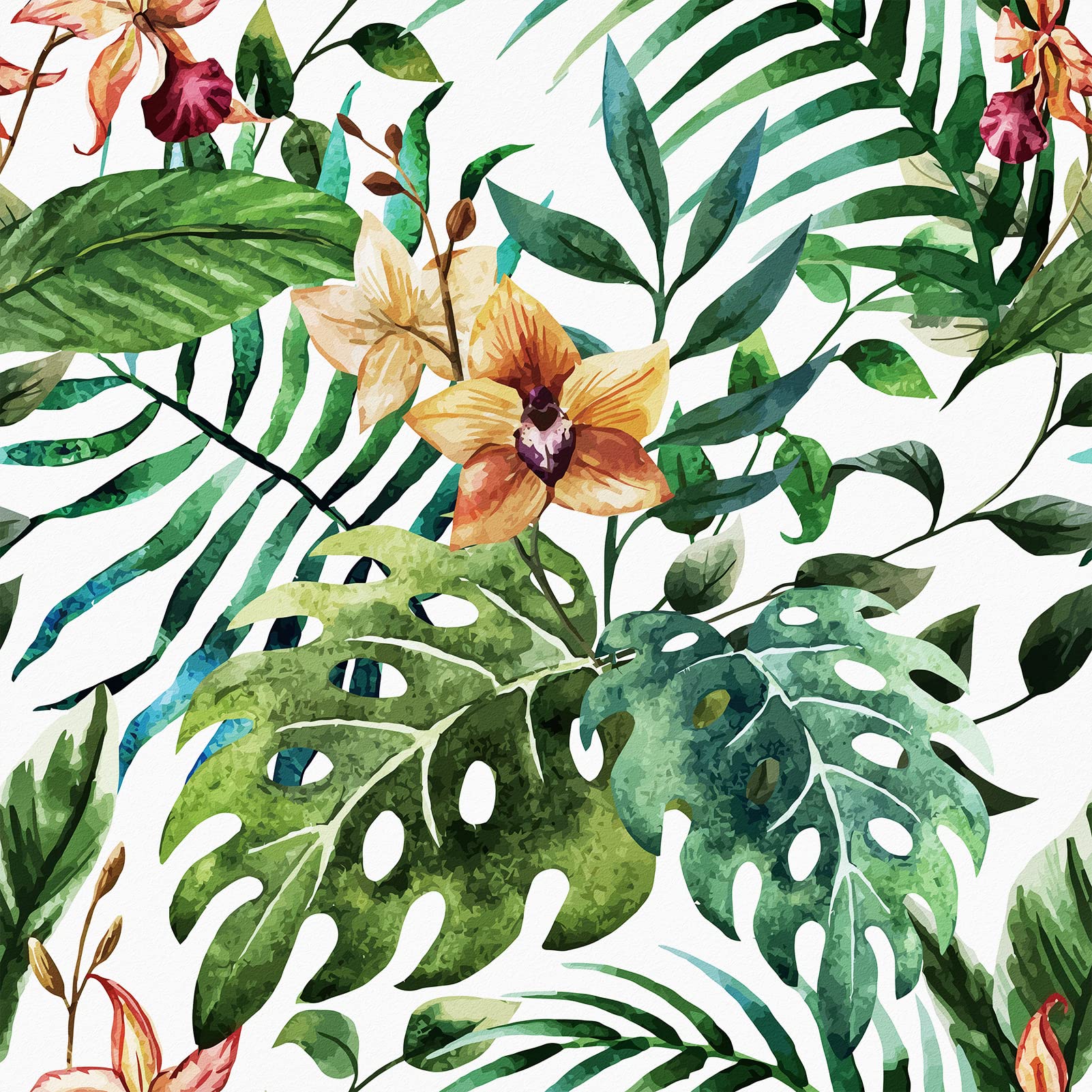 WESTICK Tropical Leaf Wallpaper Peel and Stick Jungle Botanical Contact Paper Watercolor Palm Tree Wall Paper Sticker Floral Pattern Modern Greenery Leaves Wallpaper for Bathroom Wall 17.75 x 118 in