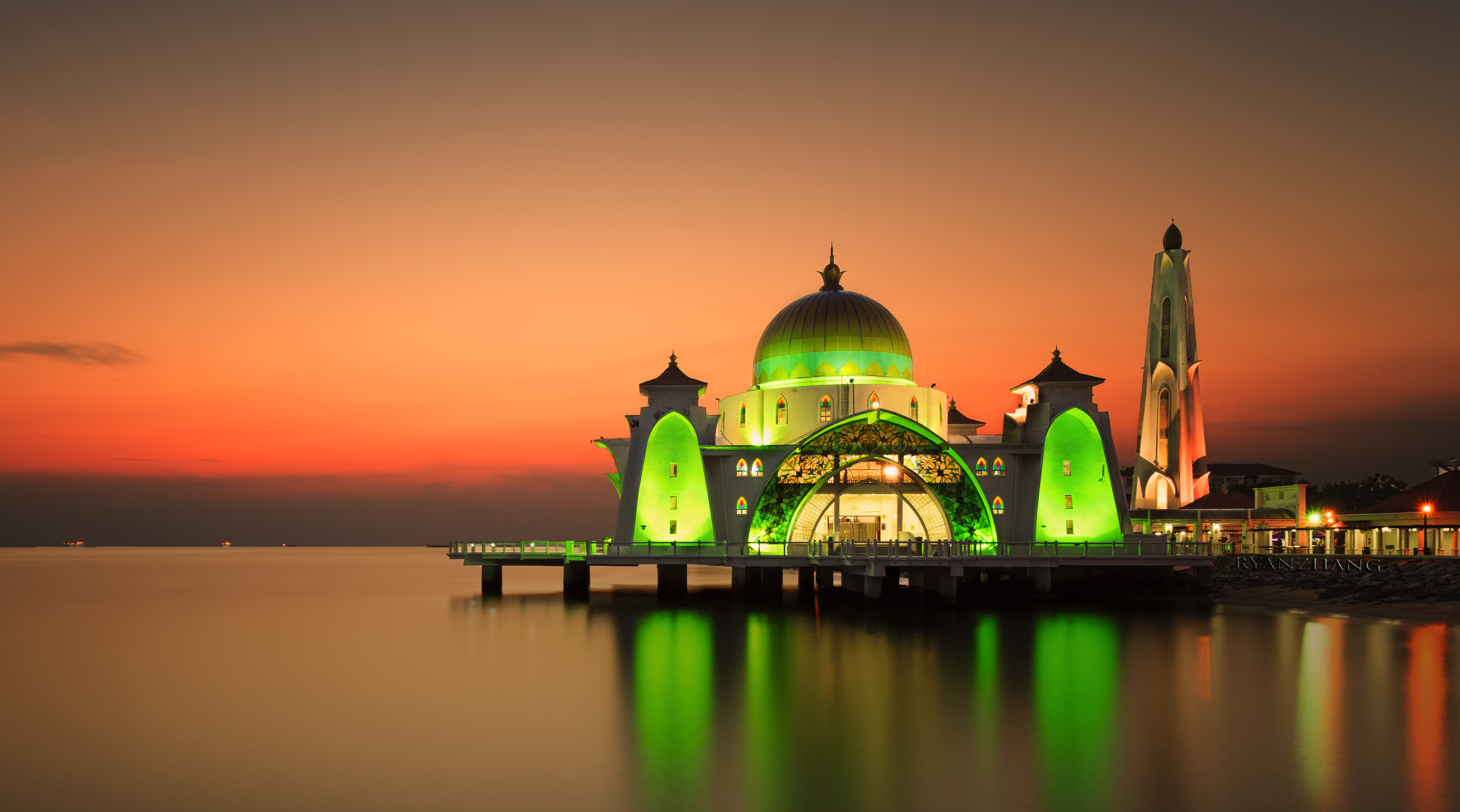 Wallpaper, sunset, long, exposure, Sony, mosque, straits, malacca, a7r 4492x2499