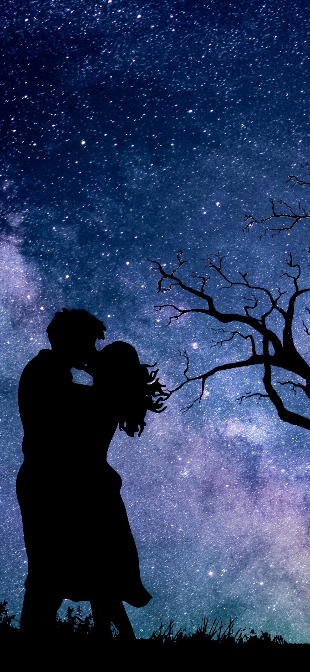 Couple Wallpaper 4K, Night, Romantic kiss, Love