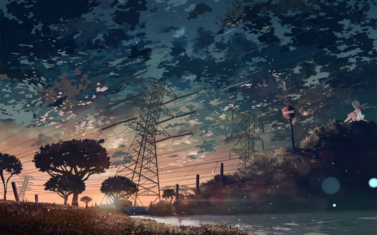Wallpaper, sunlight, landscape, night, anime, water, nature, space, reflection, sky, Earth, branch, evening, morning, world, midnight, cloud, tree, dawn, darkness, screenshot, 1920x1200 px, computer wallpaper, atmosphere of earth, special effects