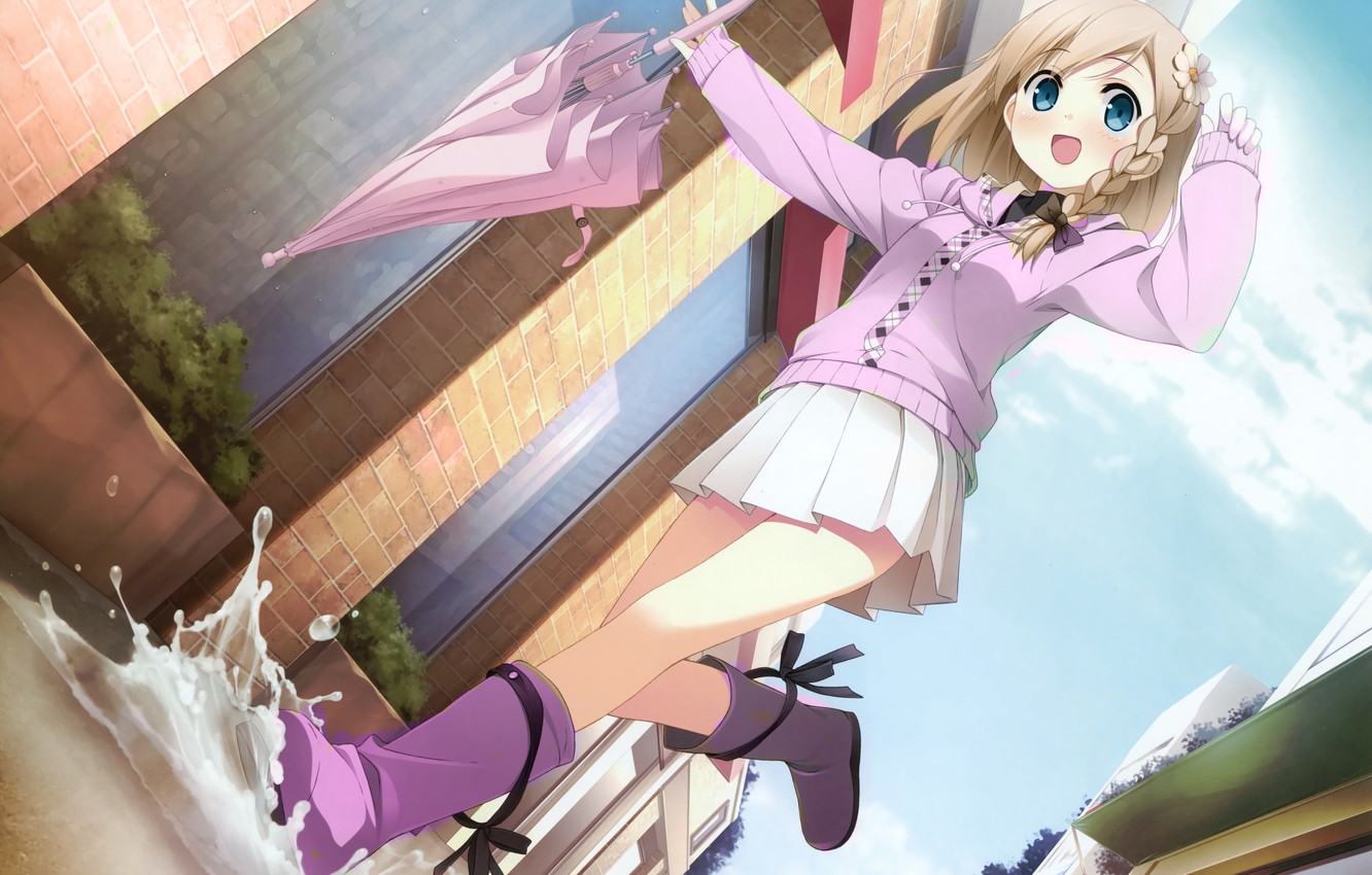 Wallpaper happiness, umbrella, anime, running, girl, girl, anime, run image for desktop, section сёдзё
