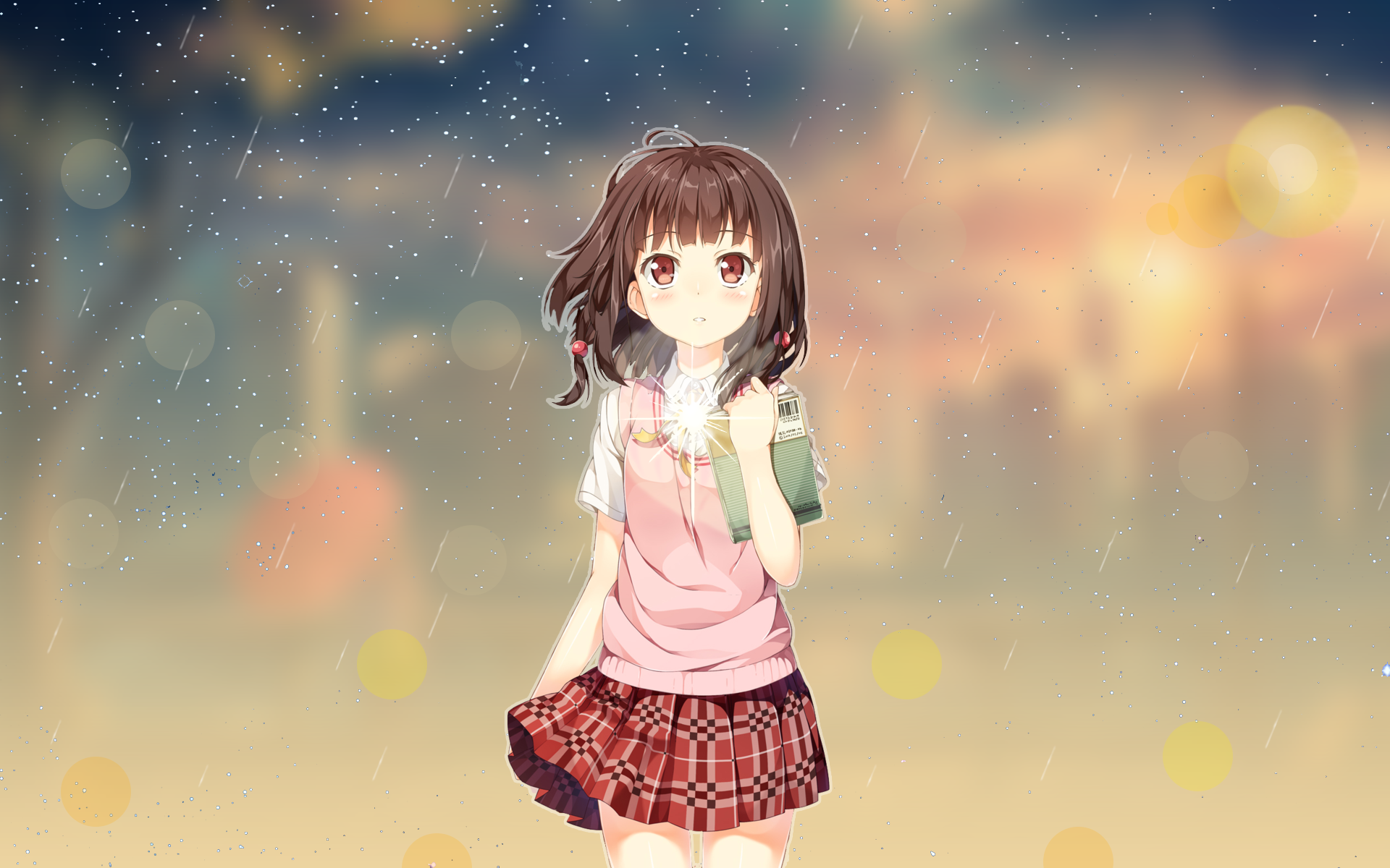 Wallpaper / anime, anime girls, anime sky, anime vectors, cartoon, Japan, fan art, Photohop, brunette, miniskirt, loli free download