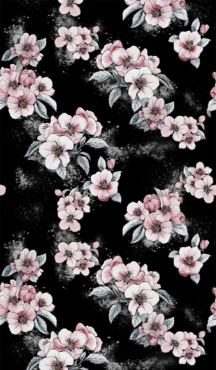 Fashionable dark floral pattern of Apple flowers. Botanical motifs are scattered ra. Floral print wallpaper, Vintage flowers wallpaper, Vintage floral background