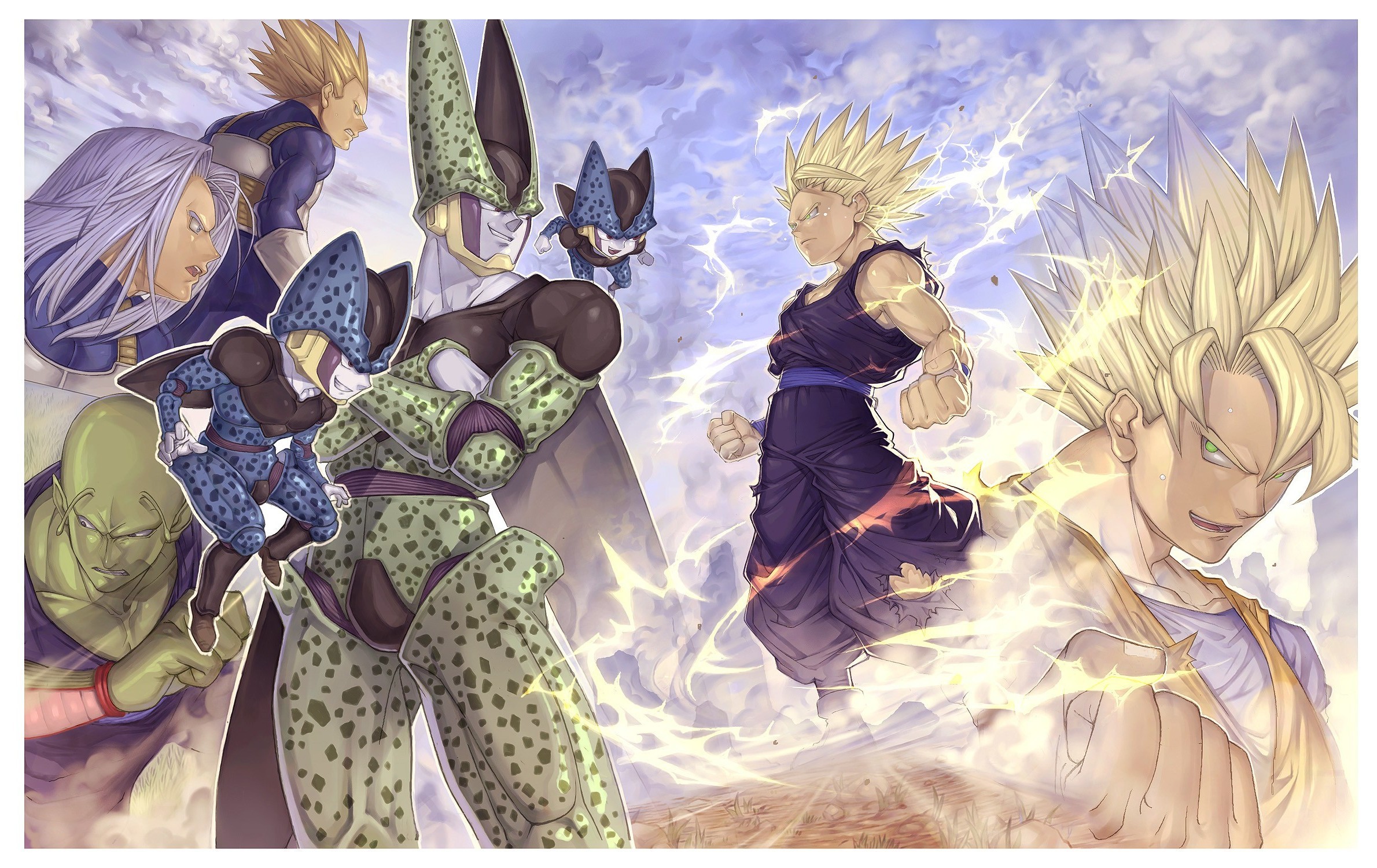 anime, Dragon Ball, Son Goku, Son Gohan, Vegeta, Trunks (character), Piccolo, Cell (character), Dragon Ball Z Wallpaper HD / Desktop and Mobile Background