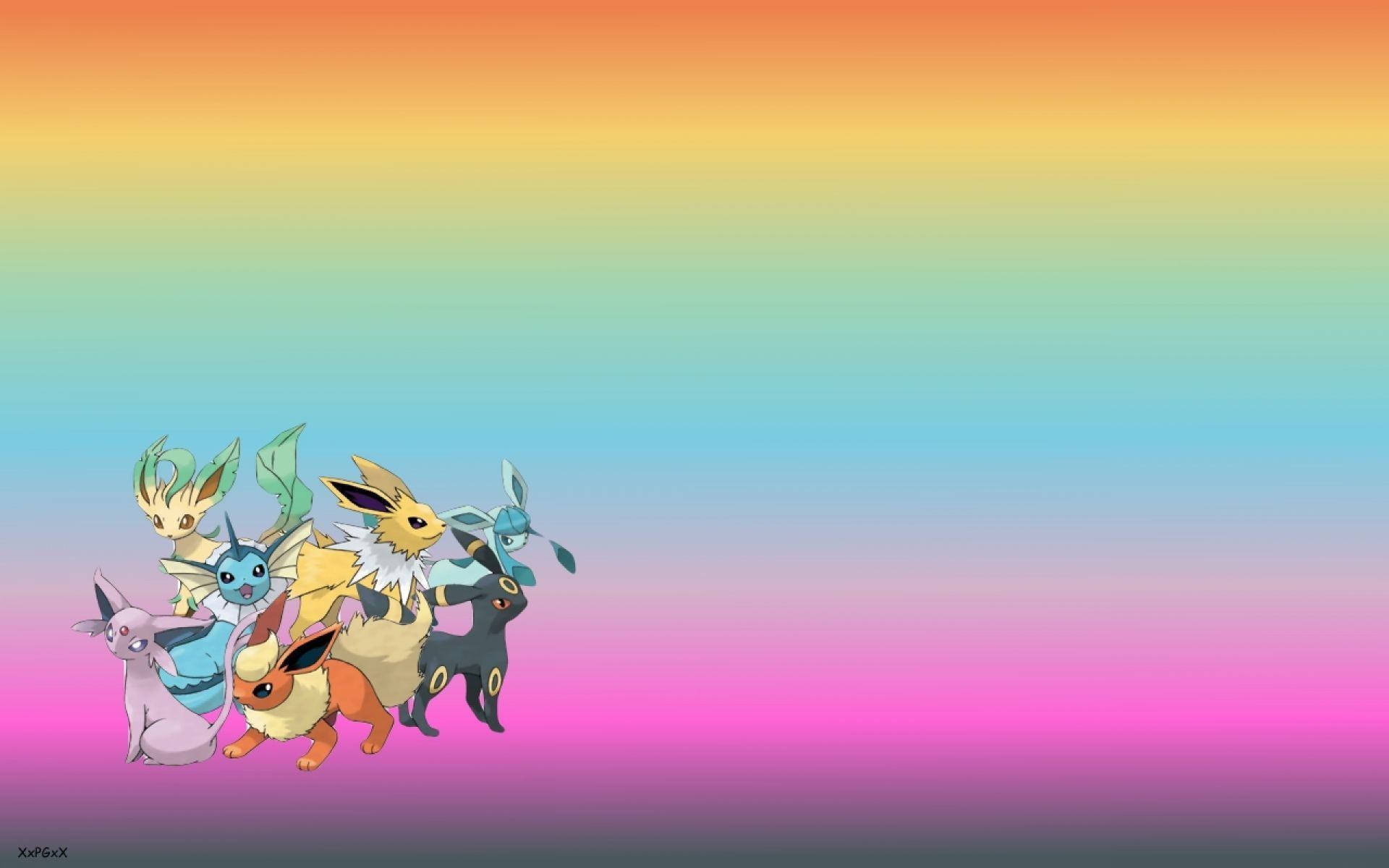 Download Flareon And Pokemon On Rainbow Background Wallpaper