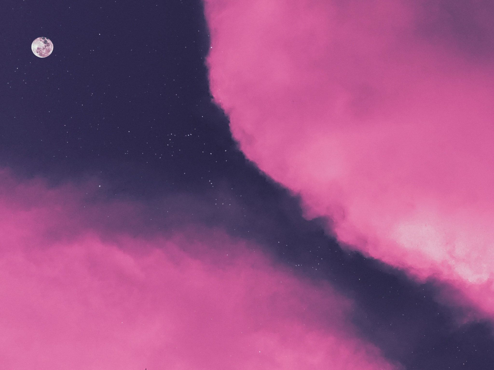 Pink clouds Wallpaper 4K, Moon, Sky view, Nature