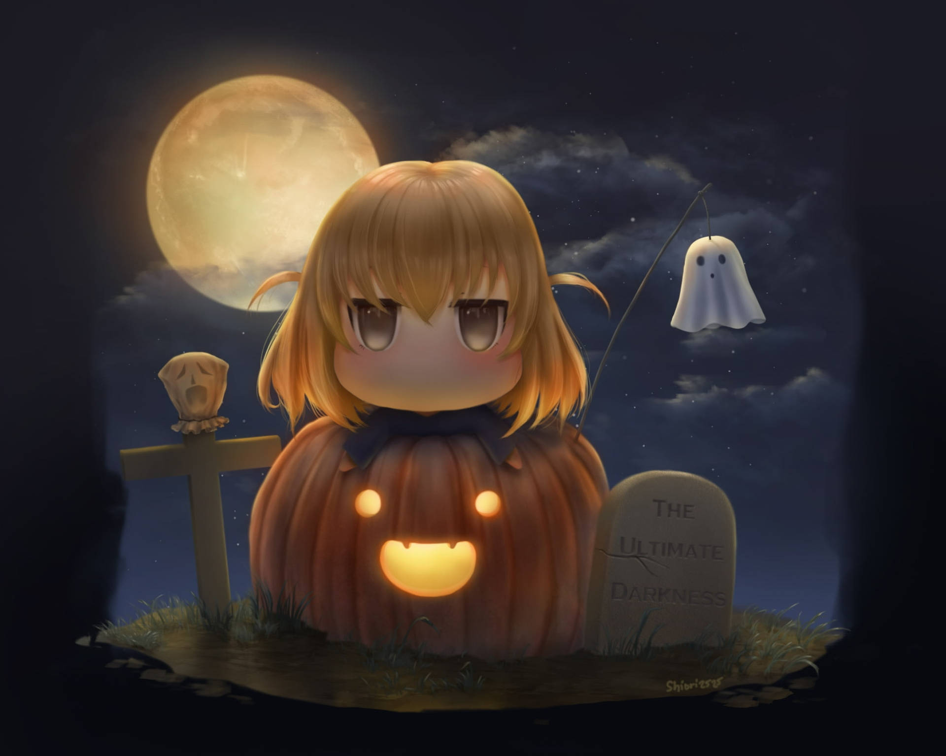 Download Cute Halloween Chibi Anime Girl Wallpaper