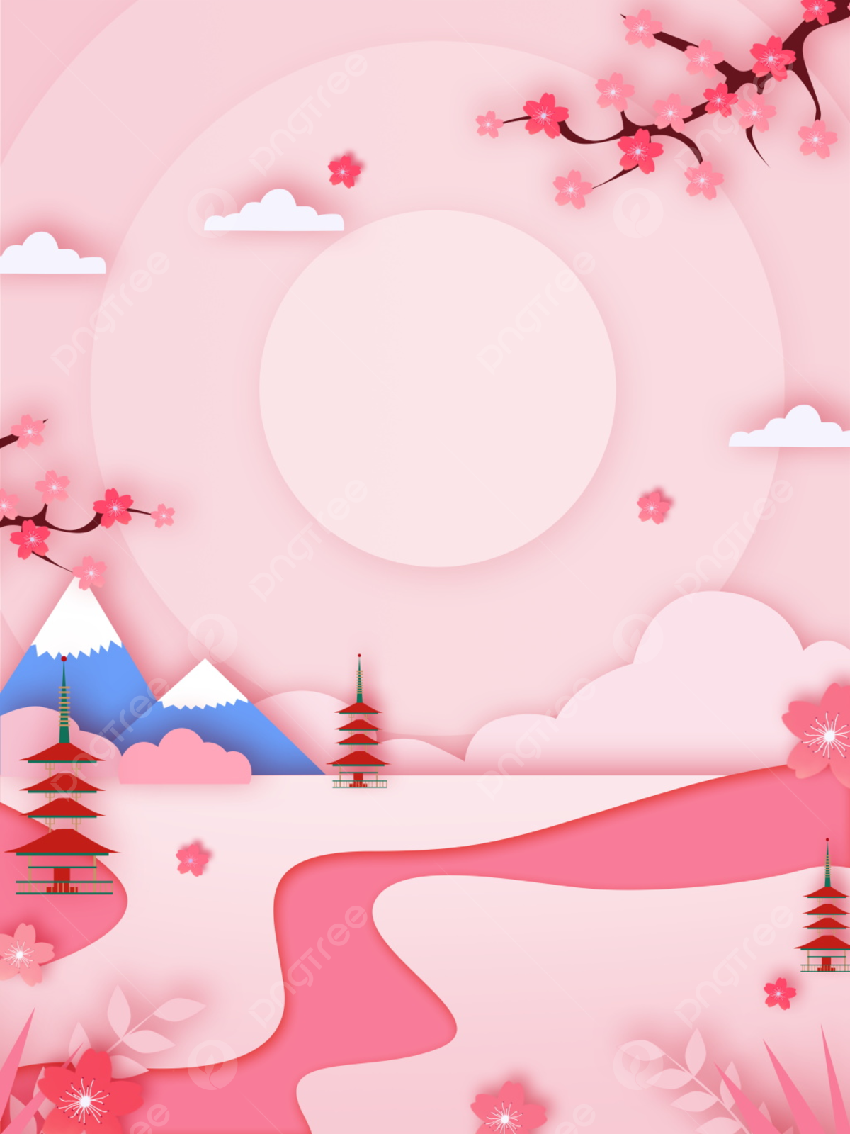 Japanese Culture Pink Landscape Illustration Background, Japanese Culture, Pink Landscape, Universal Background Background Image for Free Download