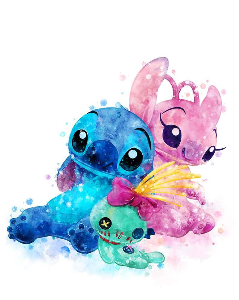 Download Cute Stitch And Angel Watercolor Wallpaper
