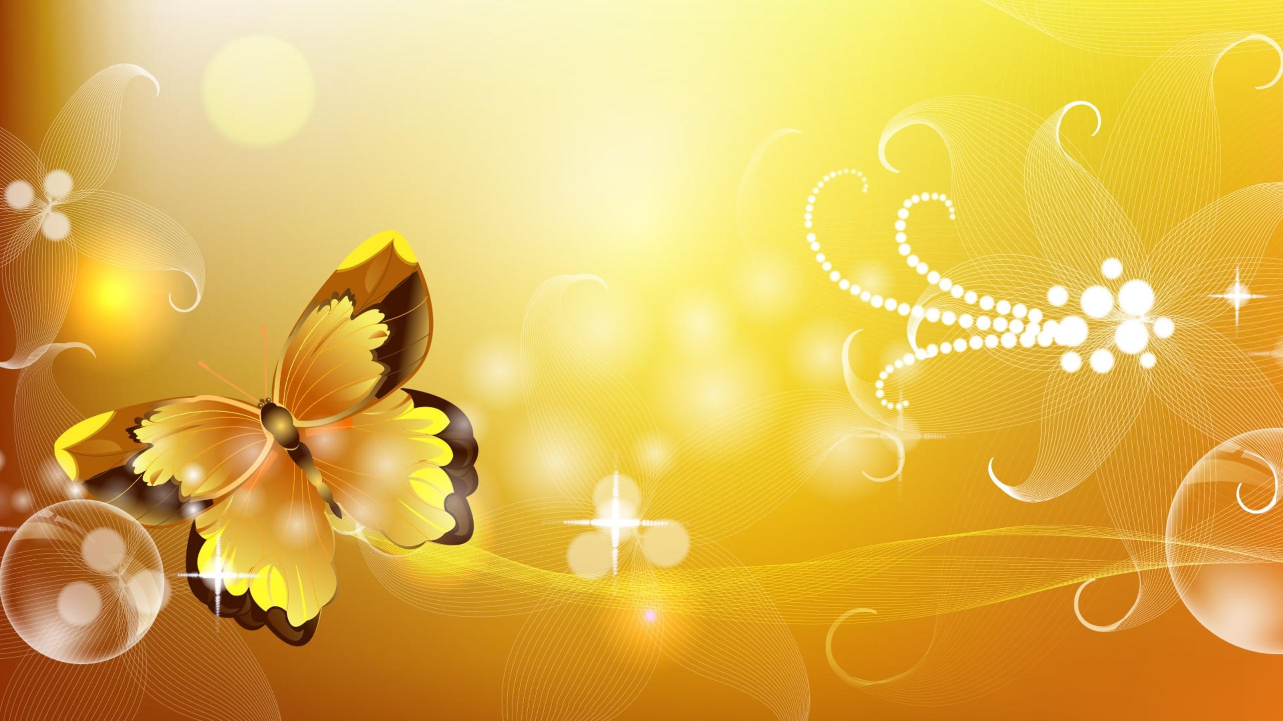 Yellow and brown butterfly and design wallpaper