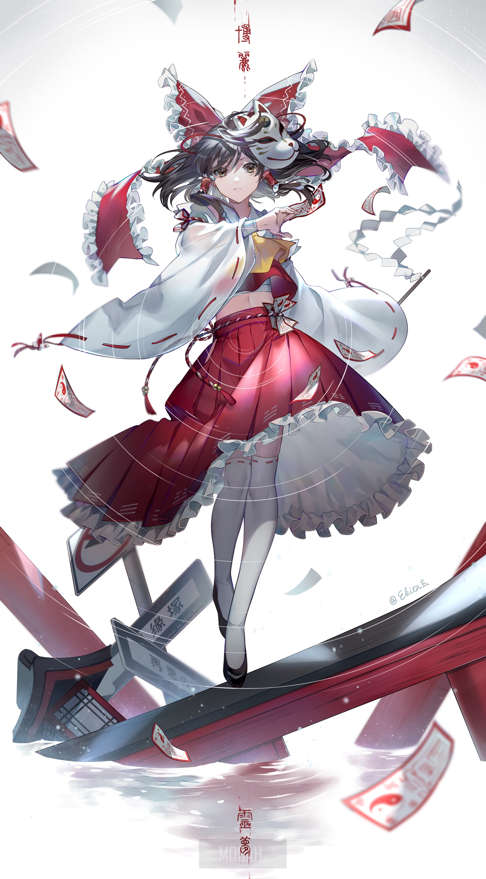 anime, anime girl, Touhou, Hakurei Reimu, fox mask wallpaper hd, 1661x3000 Gallery HD Wallpaper
