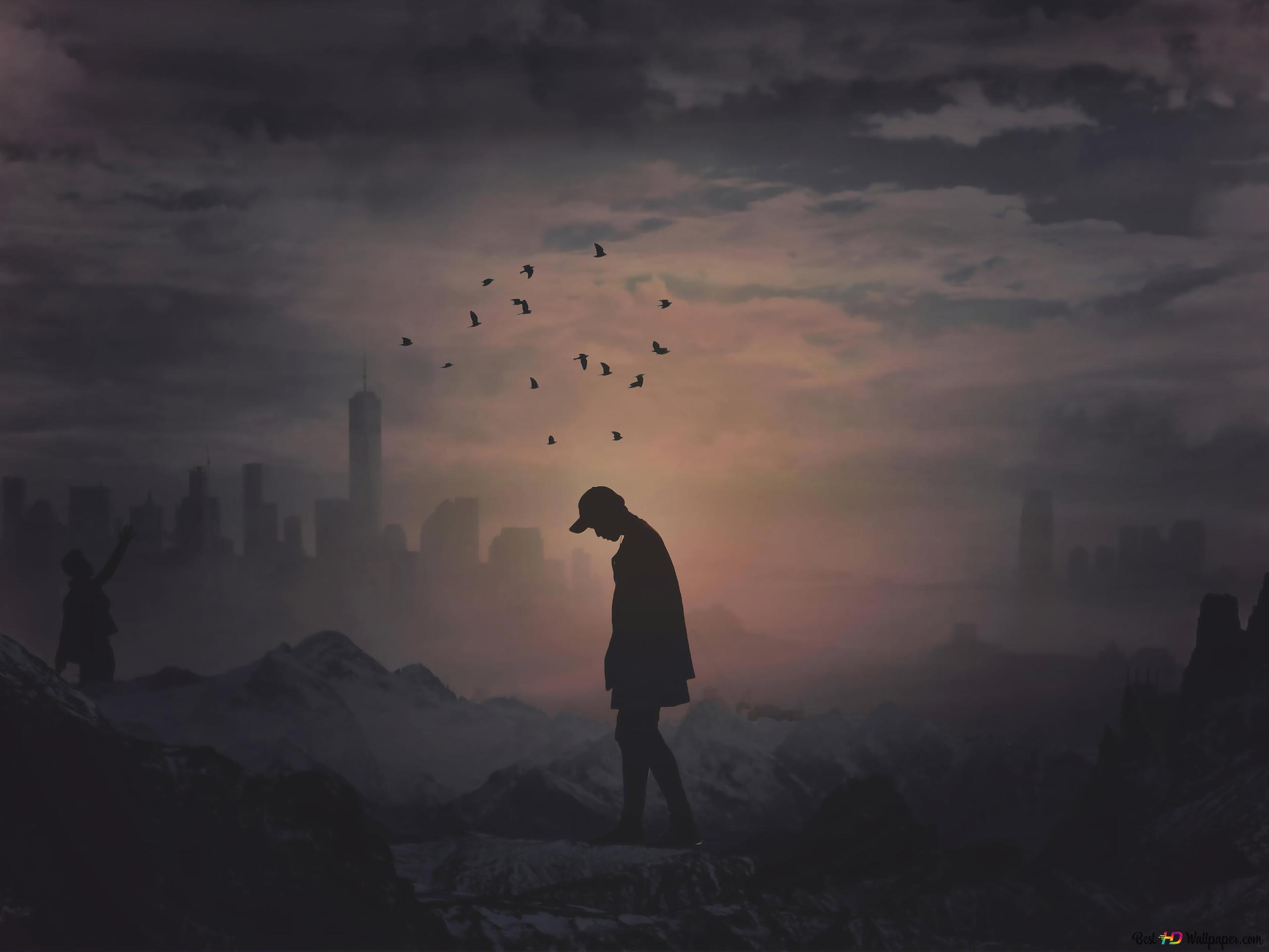 Alone Boy Lost Himself On Dark 4K wallpaper download